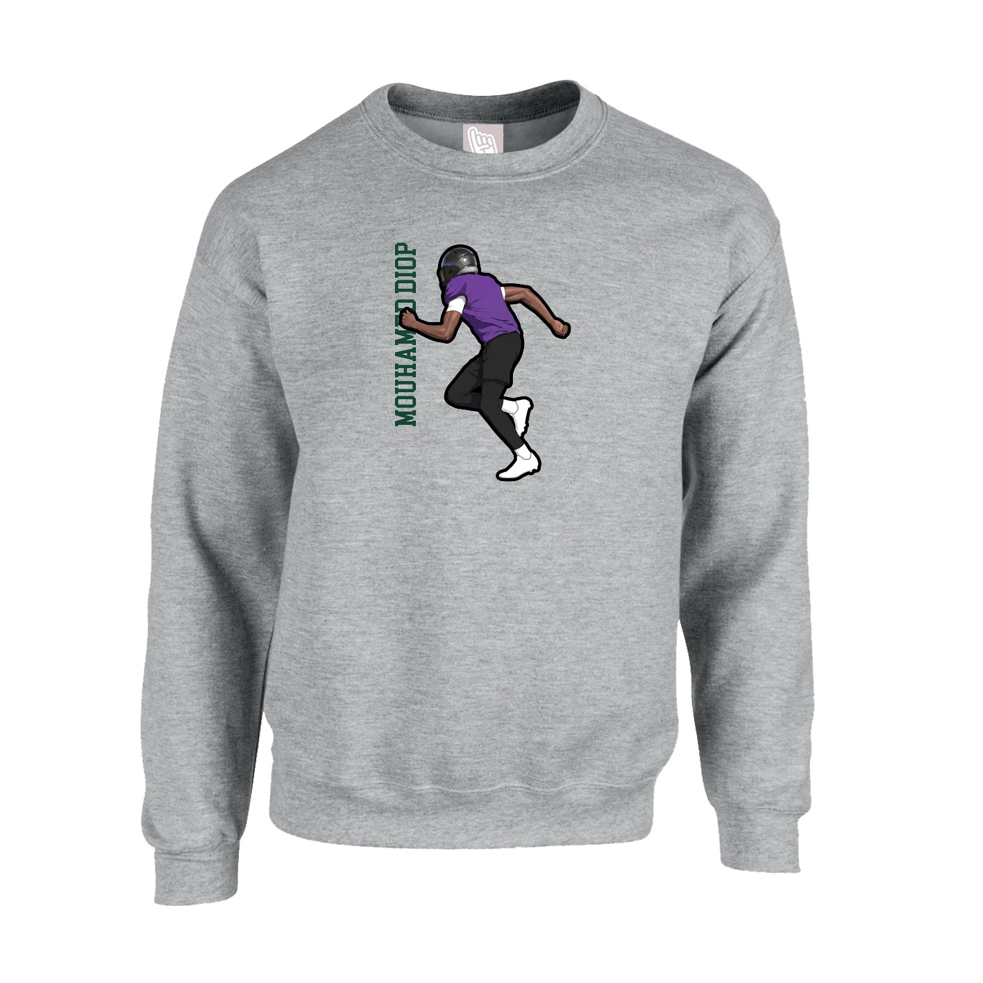 Fleece Crew — Name Vertical in Grey