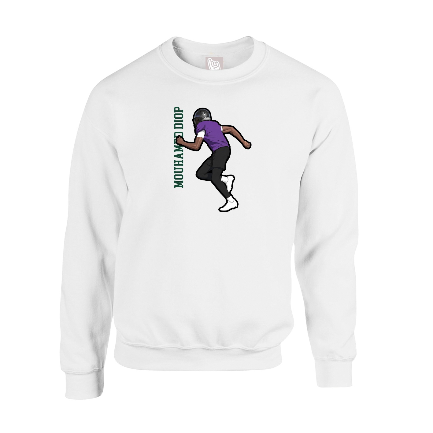 Fleece Crew — Name Vertical in White