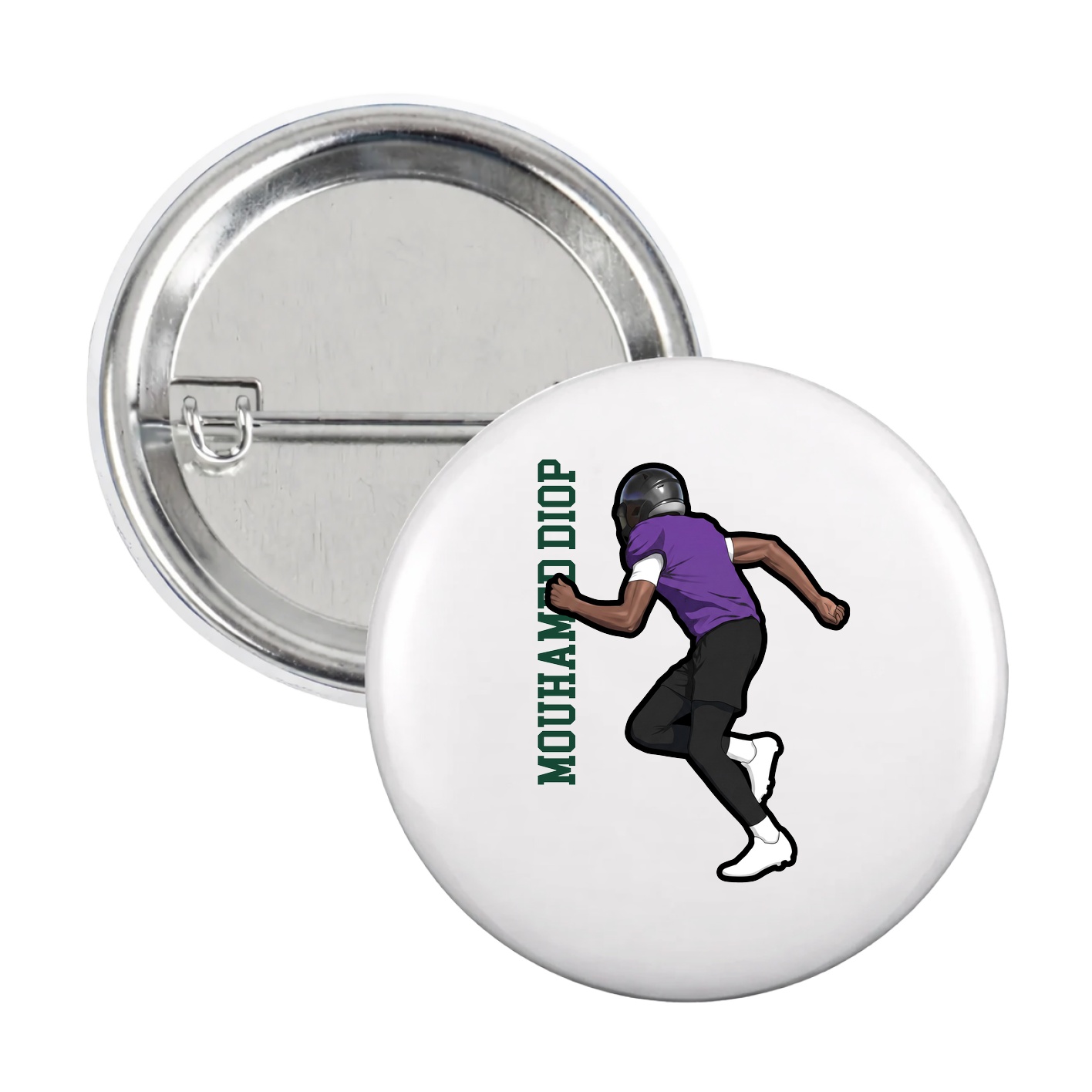 Game Day Button — Name Vertical in White