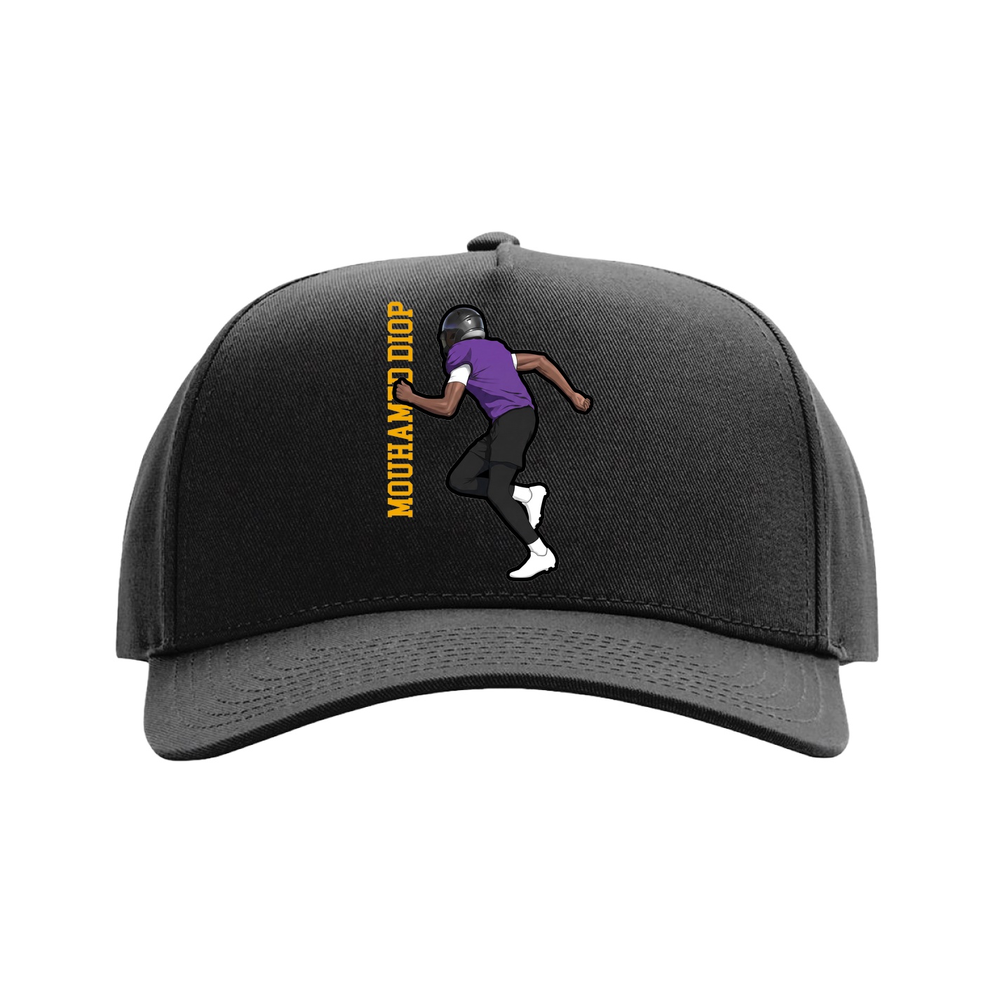 Full Fabric Five-Panel Champ Cap — Name Vertical in Black