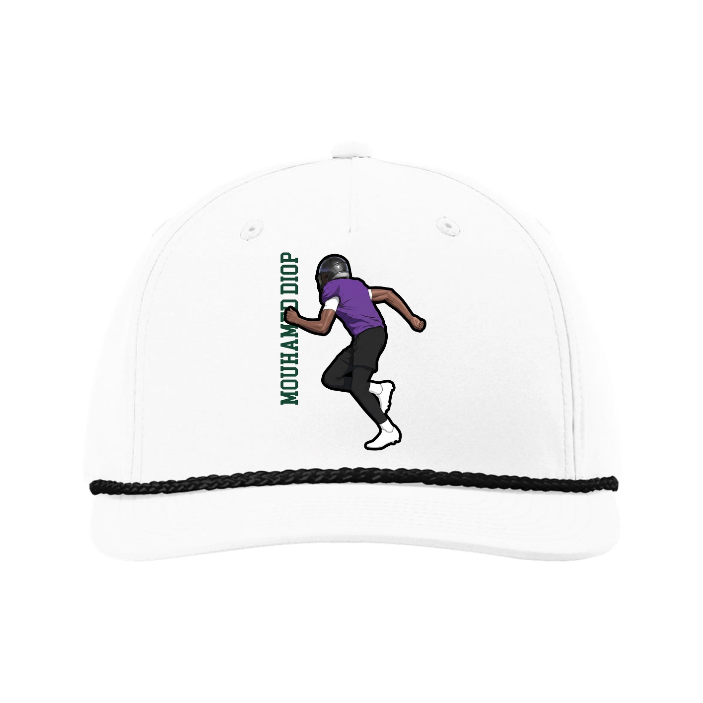 Five-Panel Classic Rope Cap — Name Vertical in White