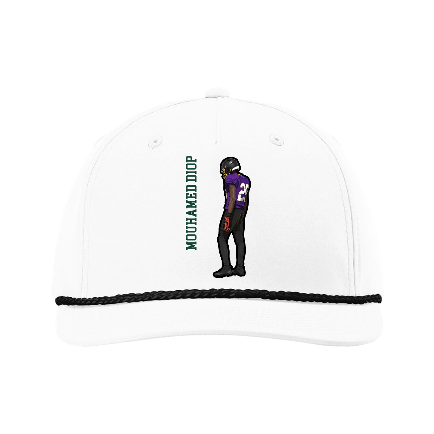 Five-Panel Classic Rope Cap — Name Vertical in White