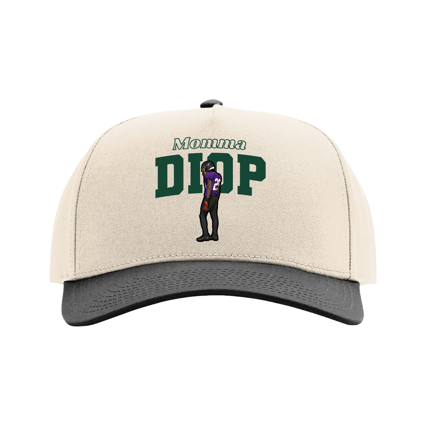 Full Fabric Five-Panel Champ Cap — Mothers Day Block in Cream/Black