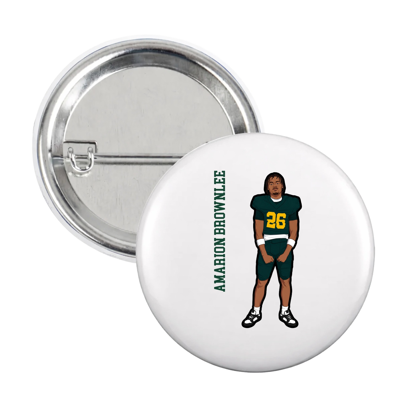 Game Day Button — Name Vertical in White