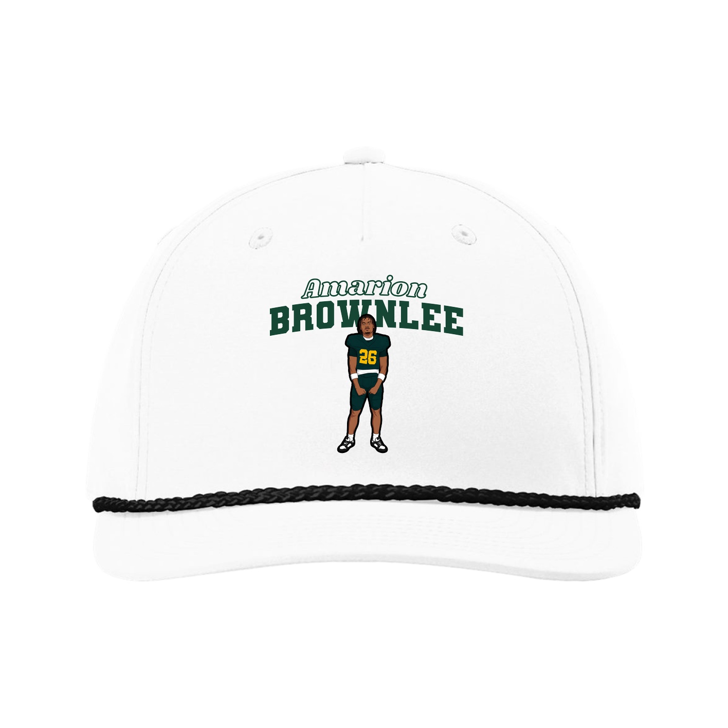 Five-Panel Classic Rope Cap — Name Arch in White