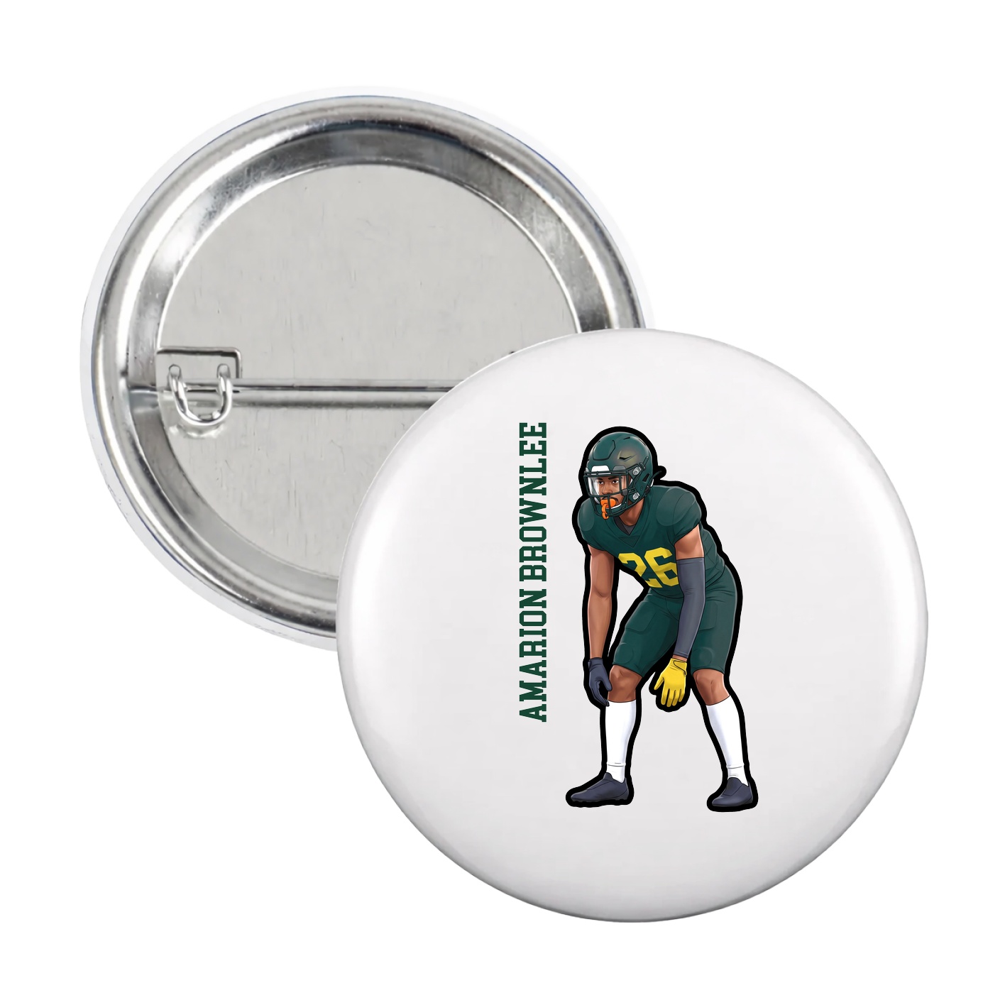 Game Day Button — Name Vertical in White