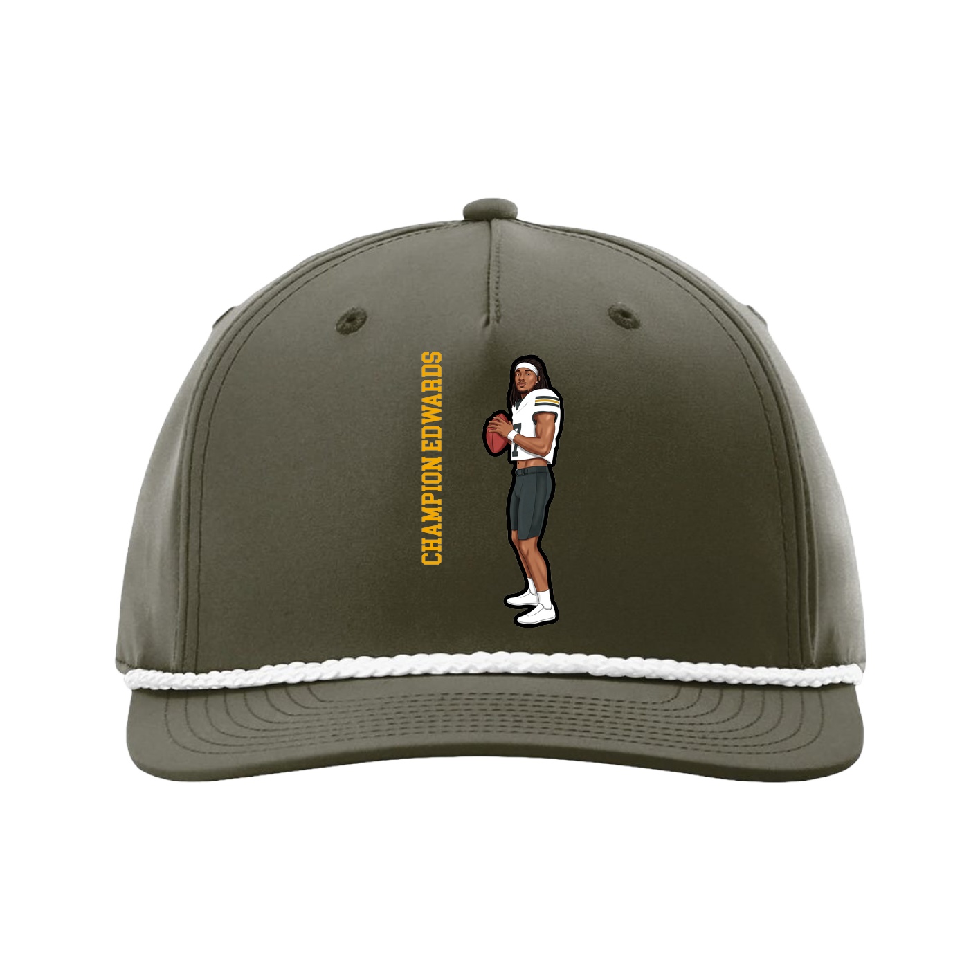 Five-Panel Classic Rope Cap — Name Vertical in Green