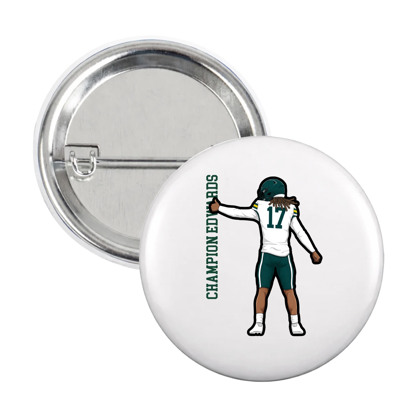 Game Day Button — Name Vertical in White