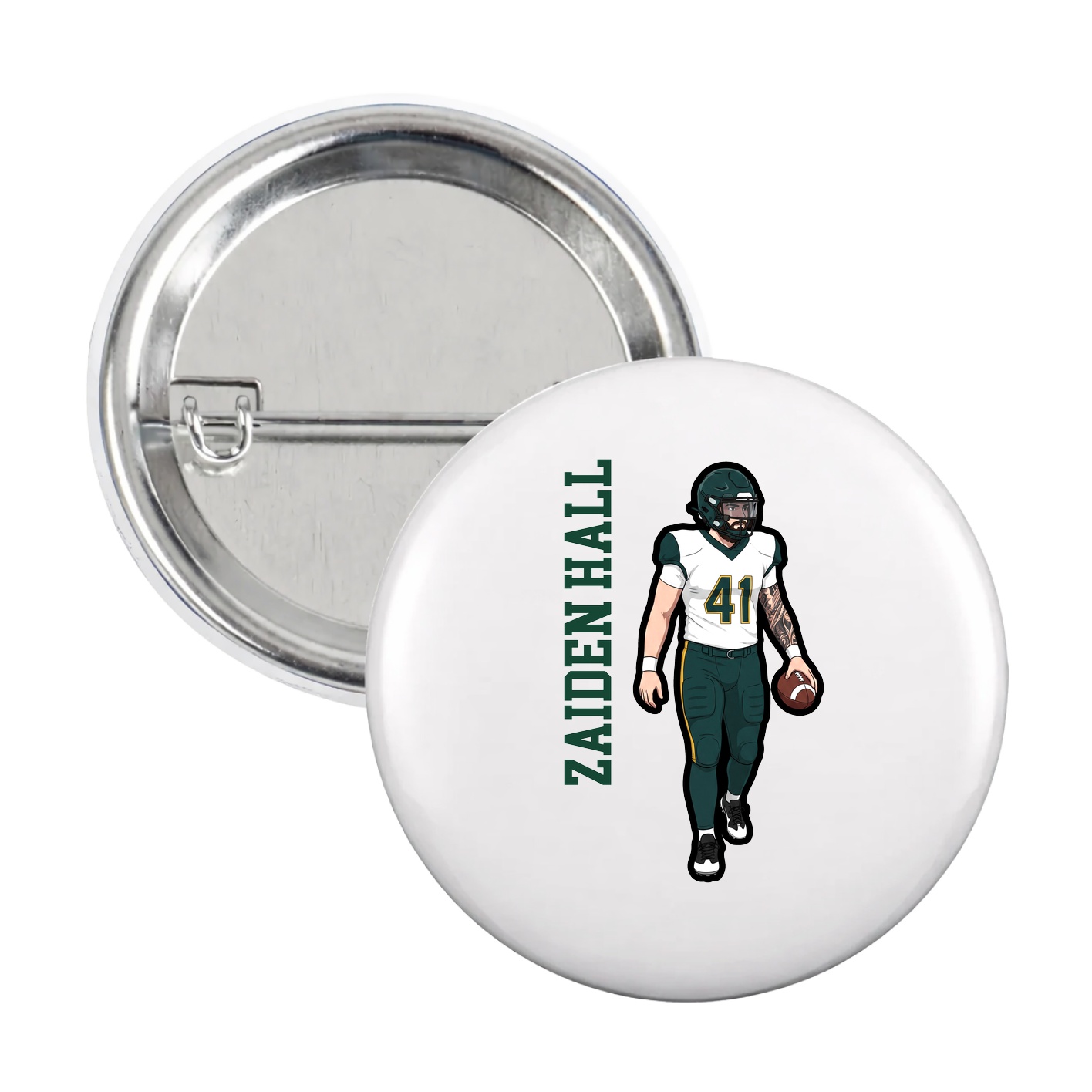 Game Day Button — Name Vertical in White