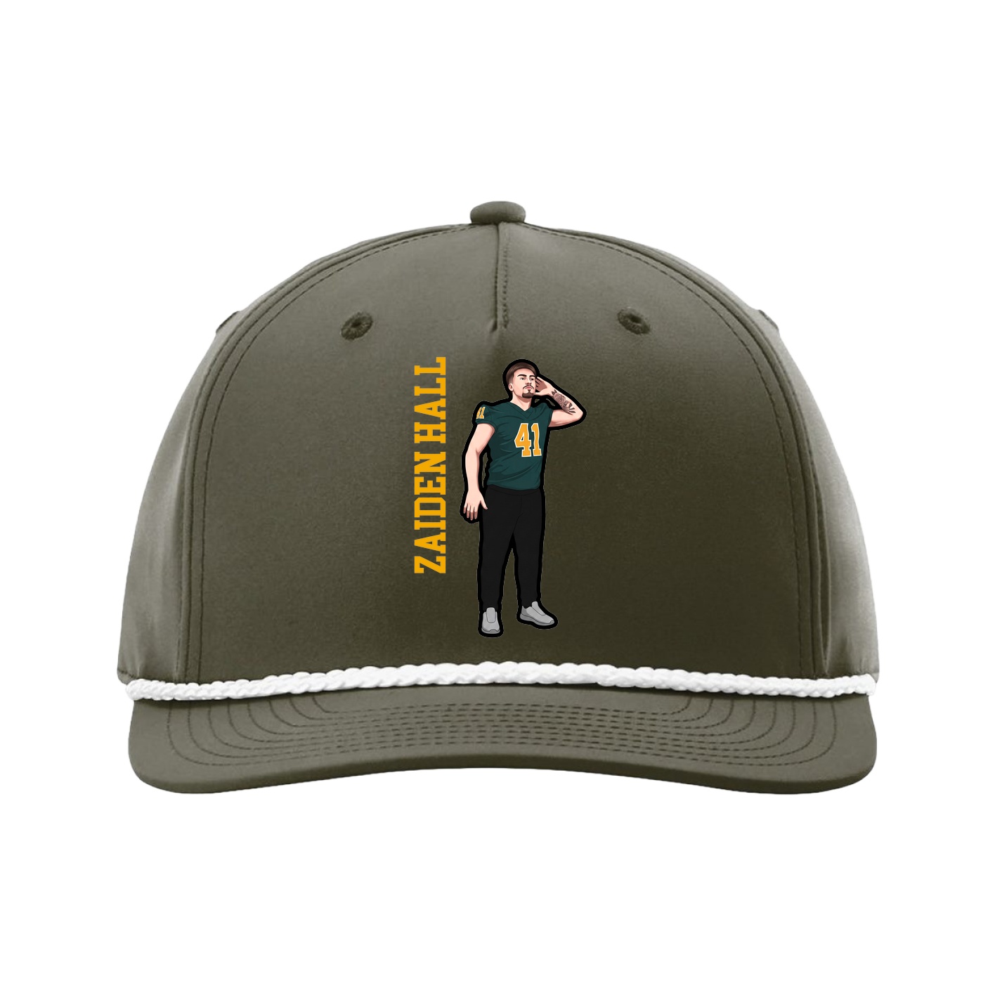 Five-Panel Classic Rope Cap — Name Vertical in Green