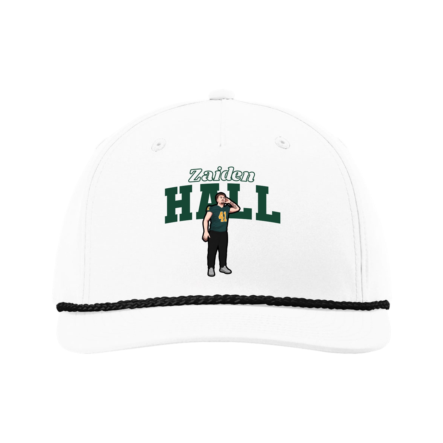 Five-Panel Classic Rope Cap — Name Arch in White