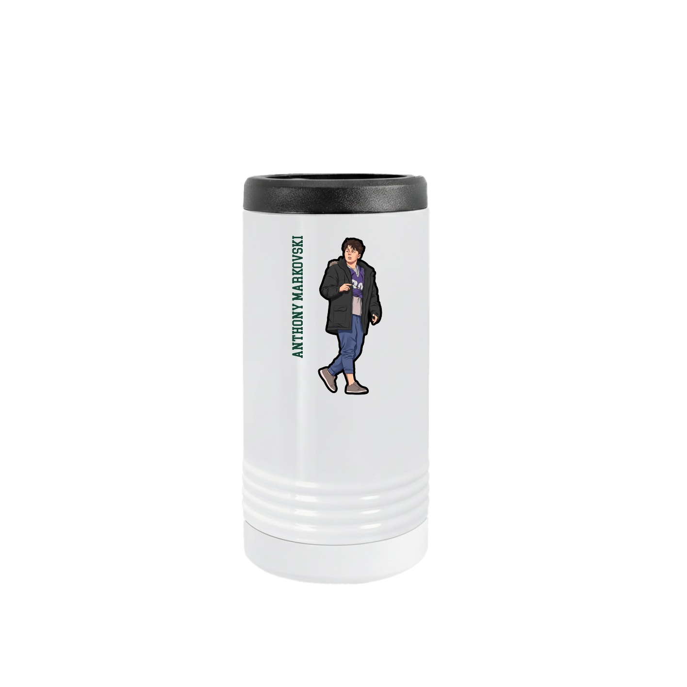 Slim Beverage Holder — Name Vertical in White