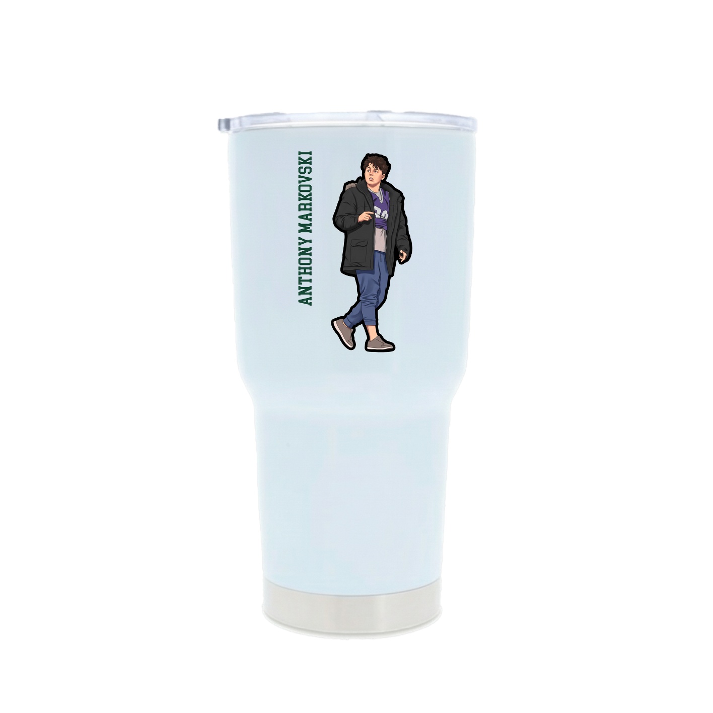 30oz Stainless Steel Tumbler — Name Vertical in White