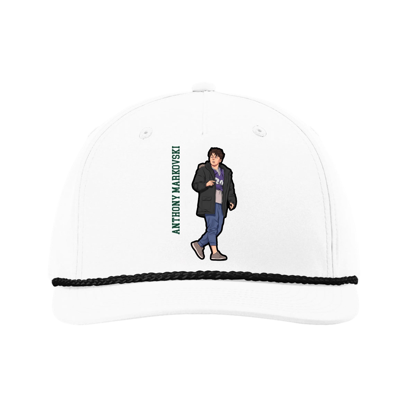 Five-Panel Classic Rope Cap — Name Vertical in White