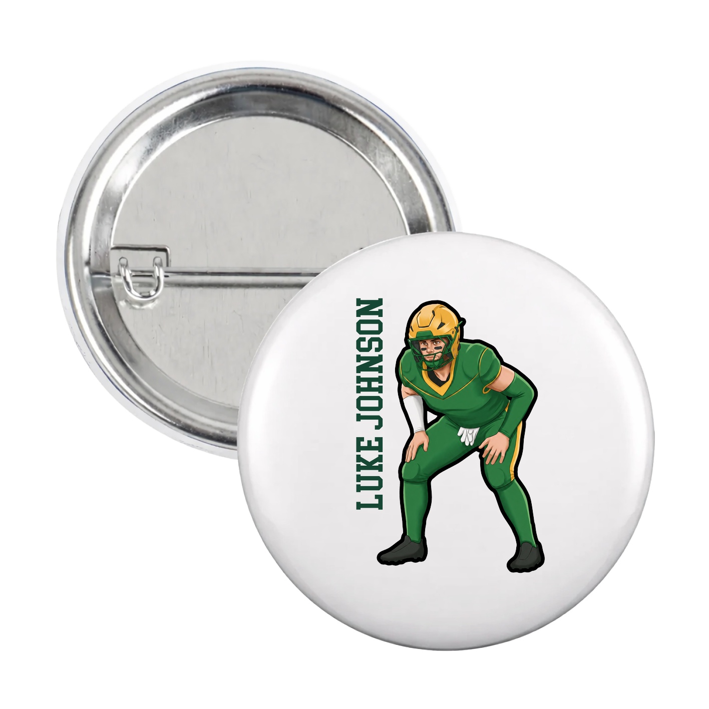 Game Day Button — Name Vertical in White