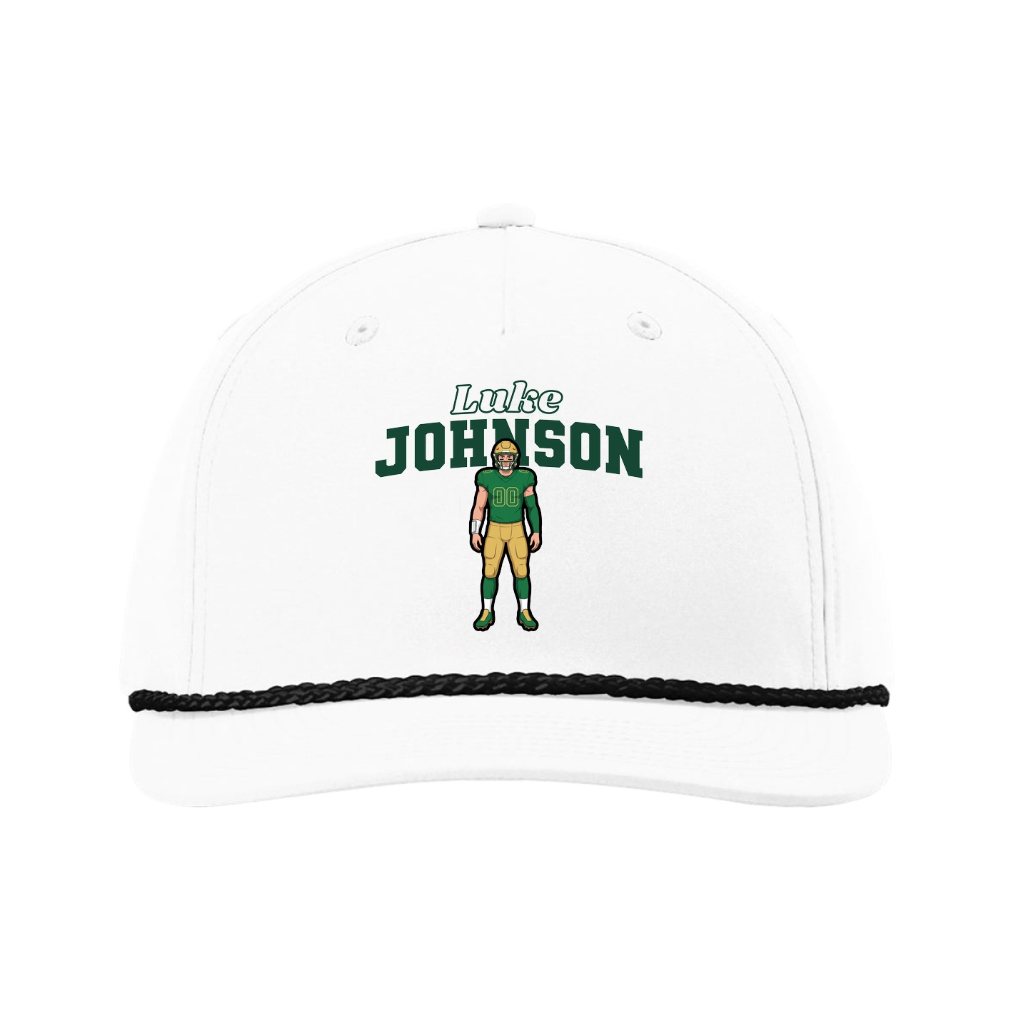 Five-Panel Classic Rope Cap — Name Arch in White