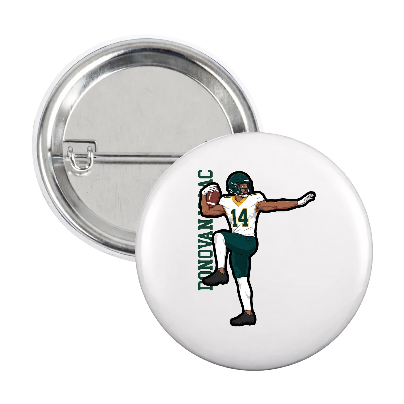 Game Day Button — Name Vertical in White