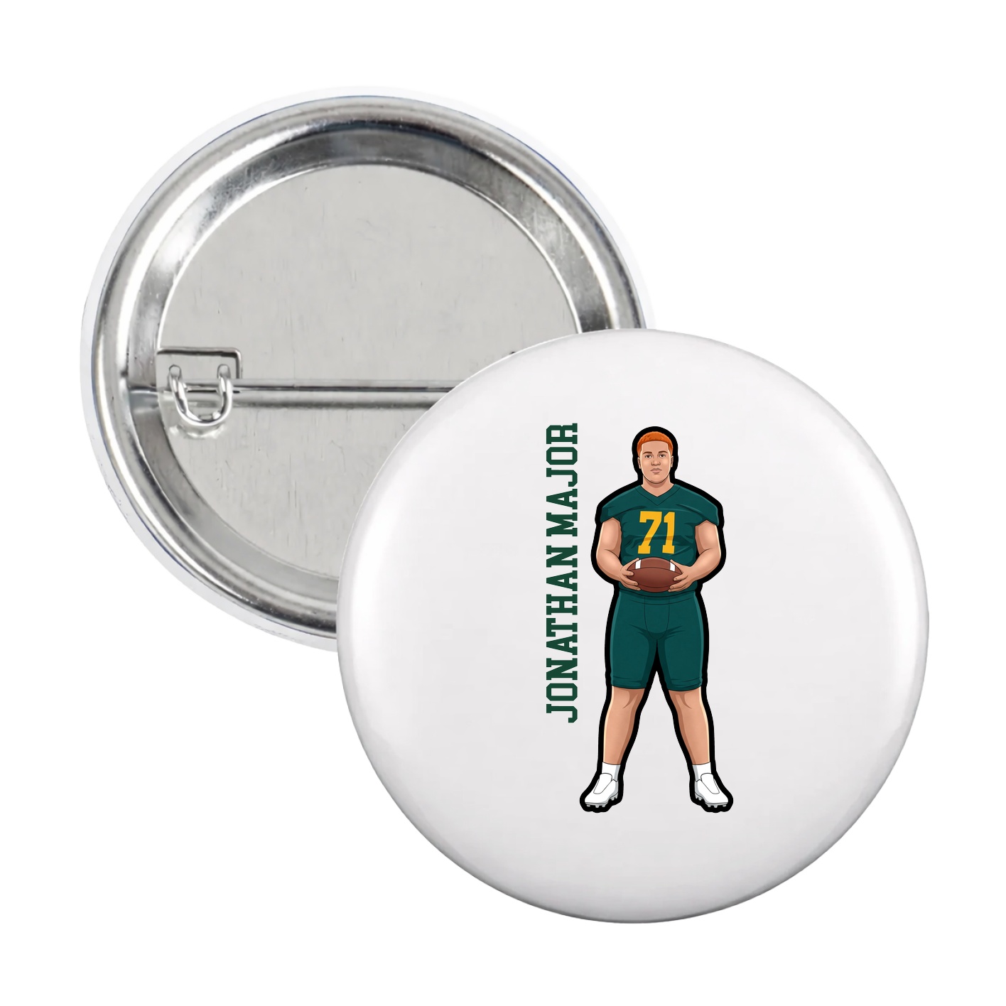 Game Day Button — Name Vertical in White