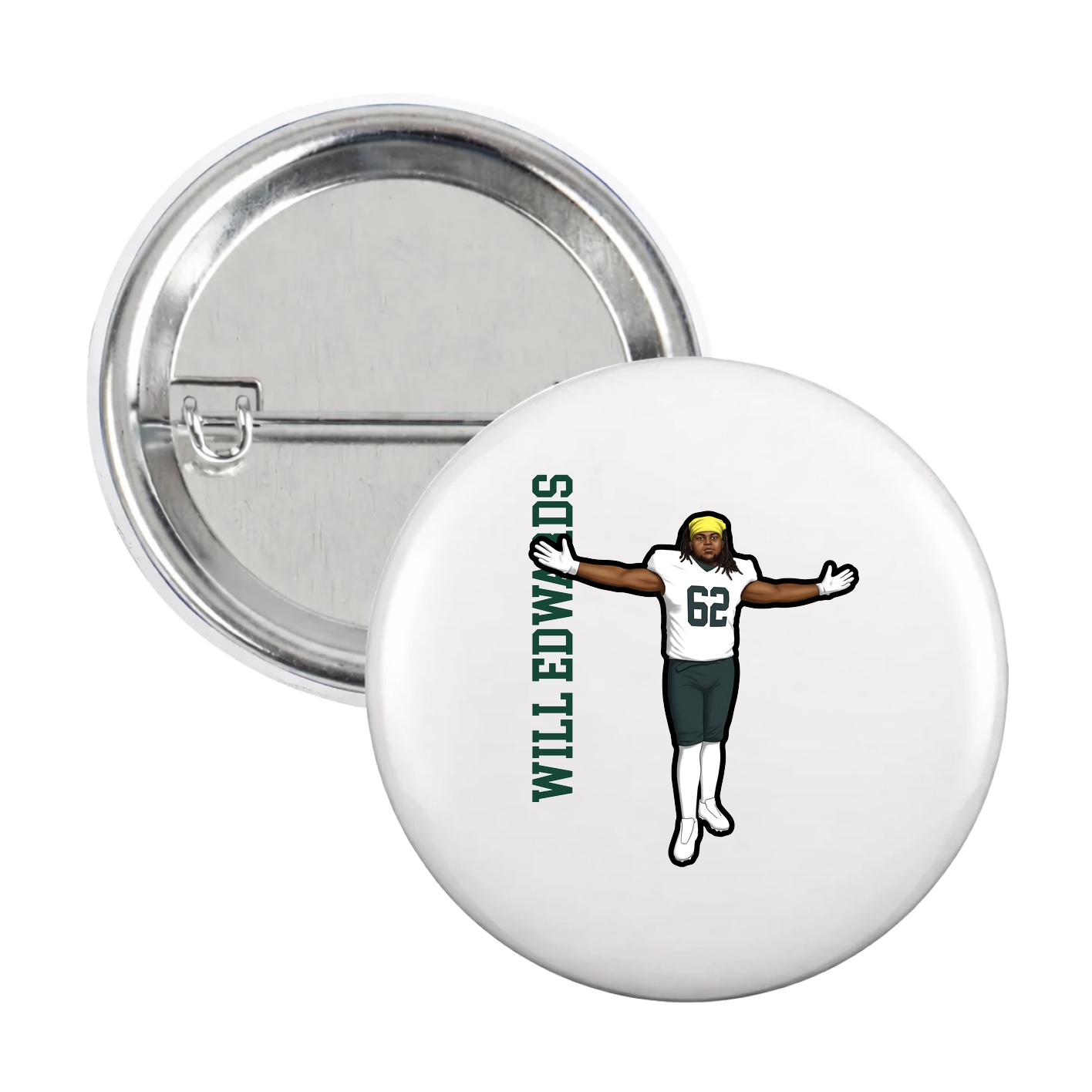 Game Day Button — Name Vertical in White