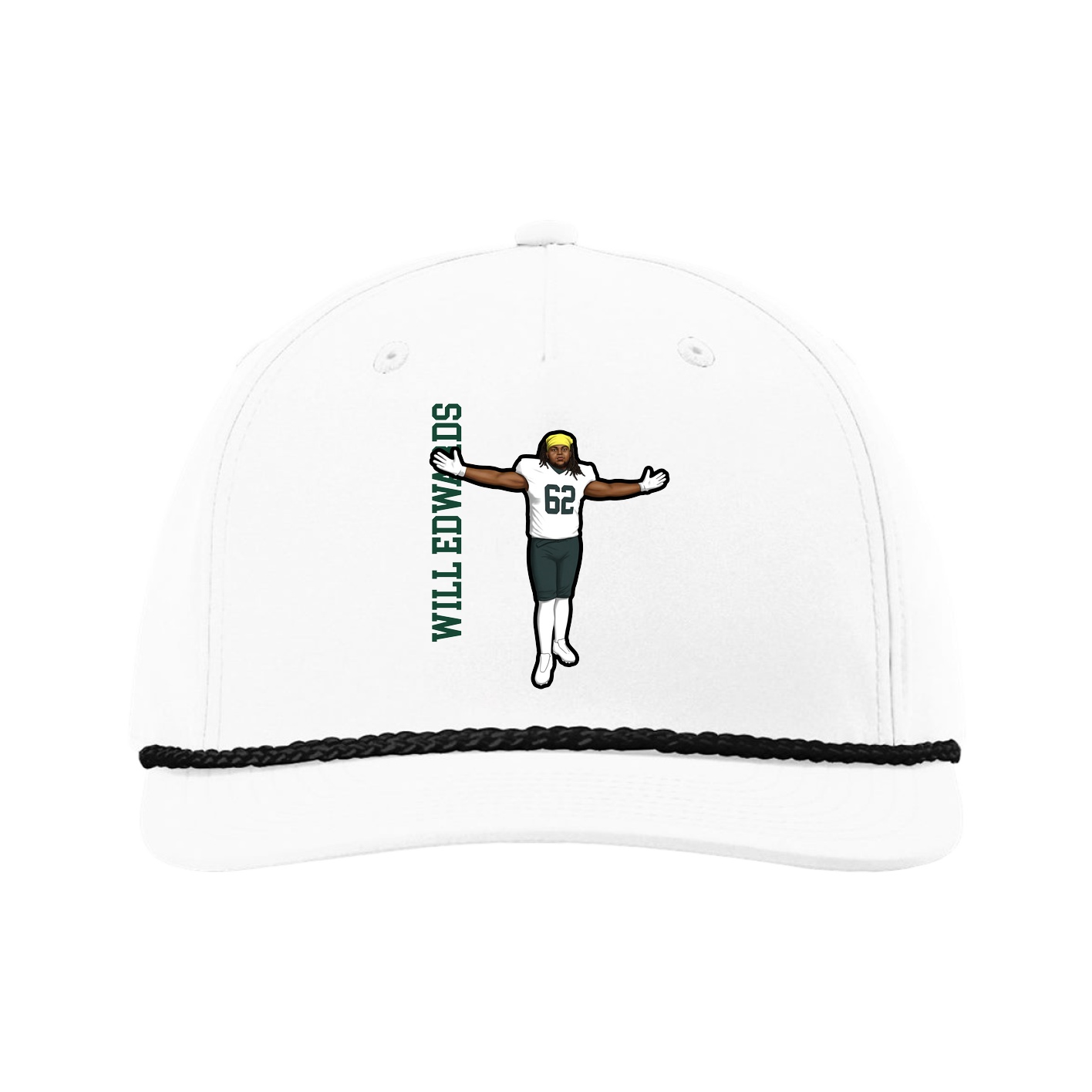 Five-Panel Classic Rope Cap — Name Vertical in White