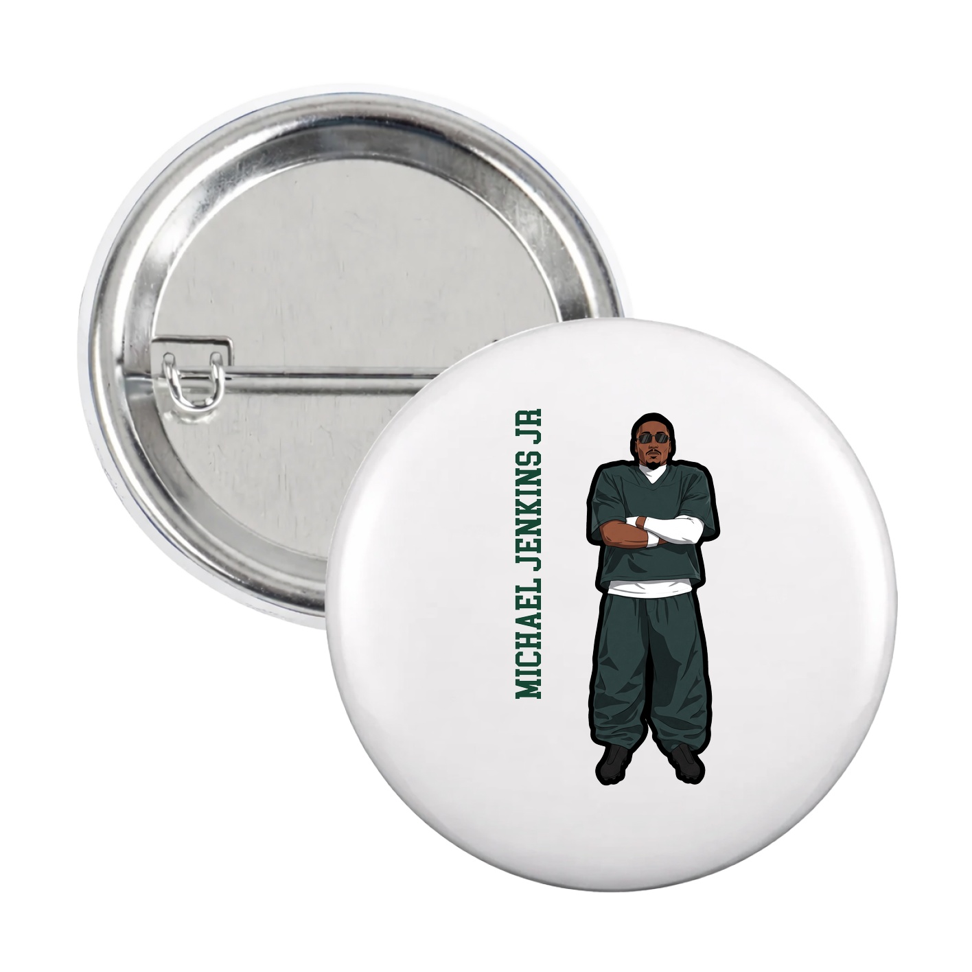 Game Day Button — Name Vertical in White