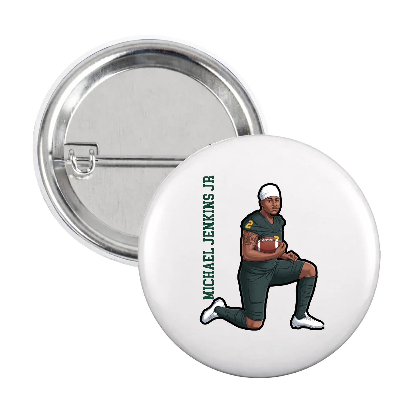 Game Day Button — Name Vertical in White