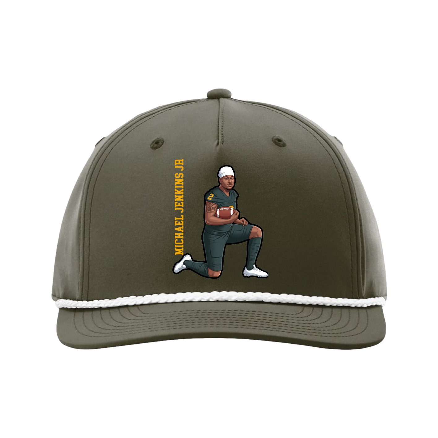 Five-Panel Classic Rope Cap — Name Vertical in Green