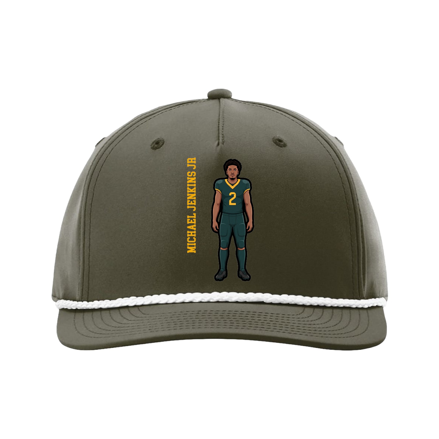 Five-Panel Classic Rope Cap — Name Vertical in Green
