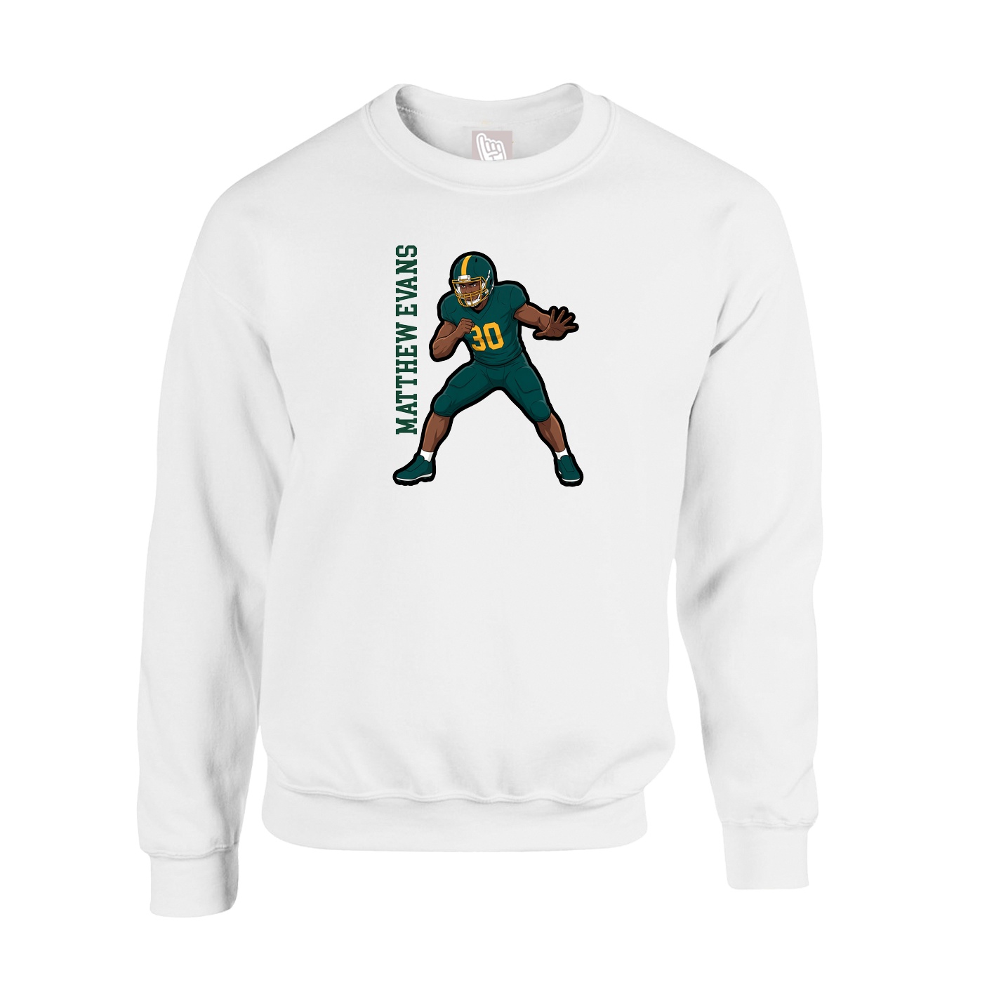 Fleece Crew — Name Vertical in White