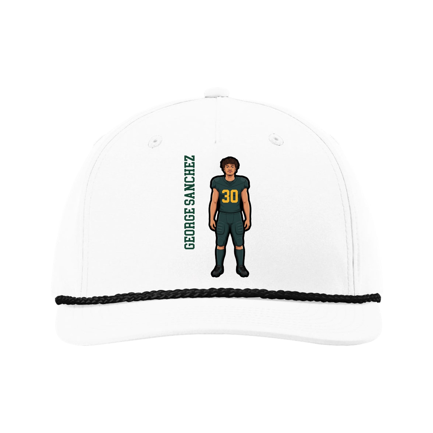 Five-Panel Classic Rope Cap — Name Vertical in White