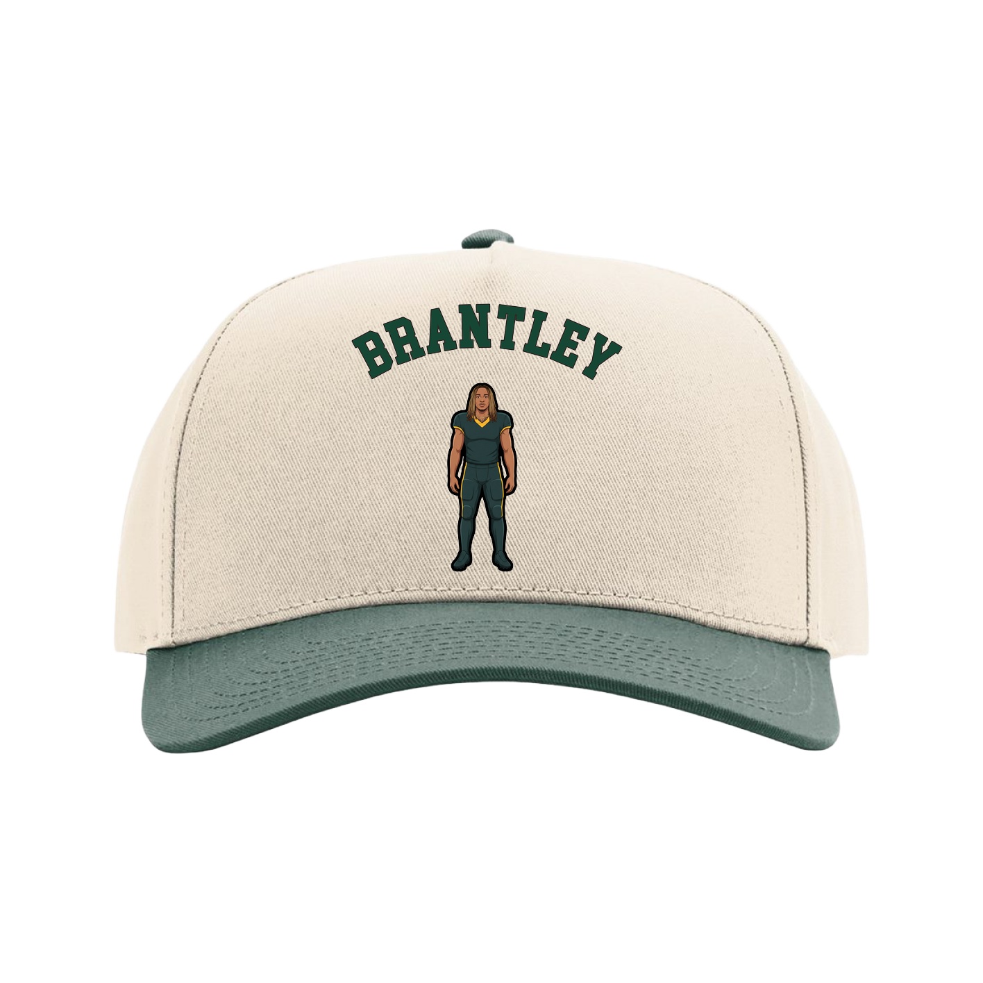 Full Fabric Five-Panel Champ Cap — Shirsey Arch in Cream/Green