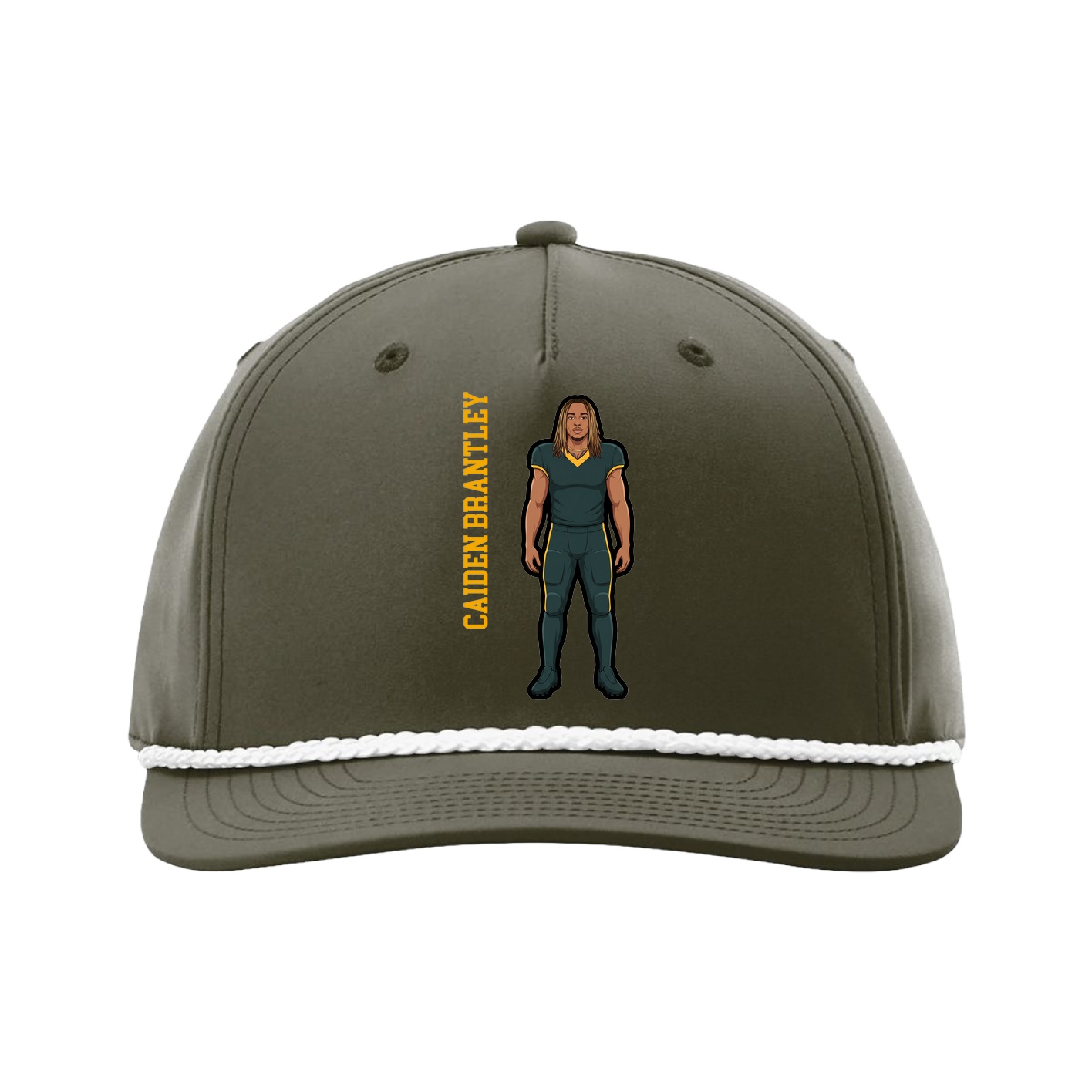Five-Panel Classic Rope Cap — Name Vertical in Green