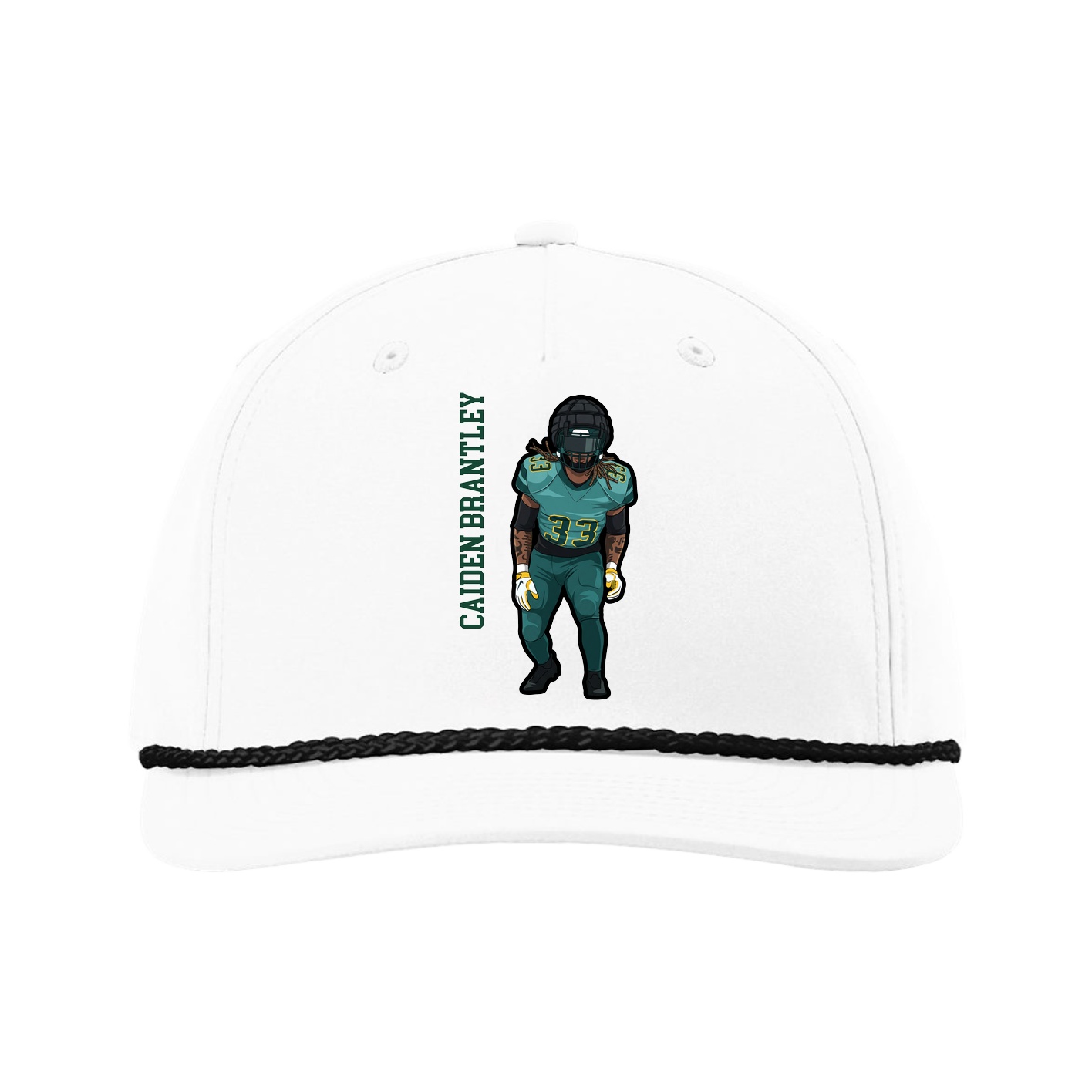 Five-Panel Classic Rope Cap — Name Vertical in White