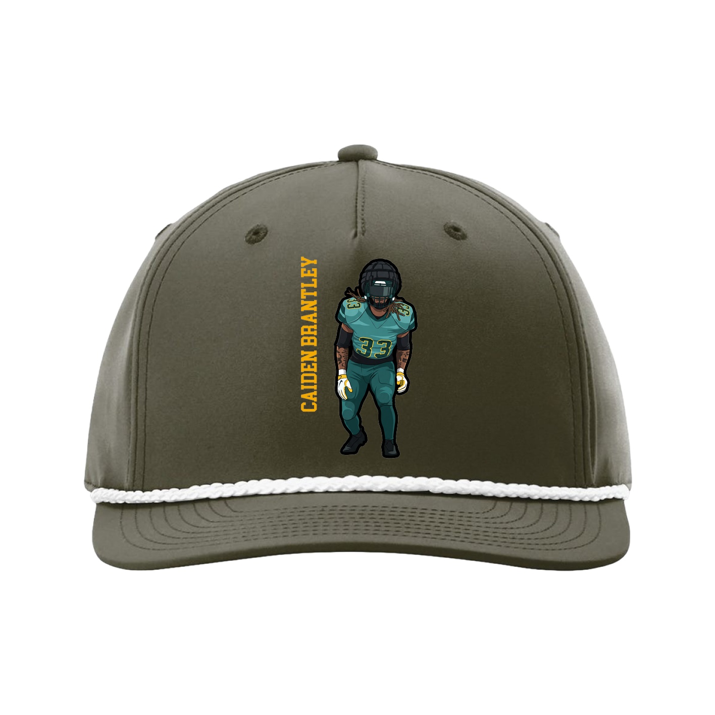 Five-Panel Classic Rope Cap — Name Vertical in Green