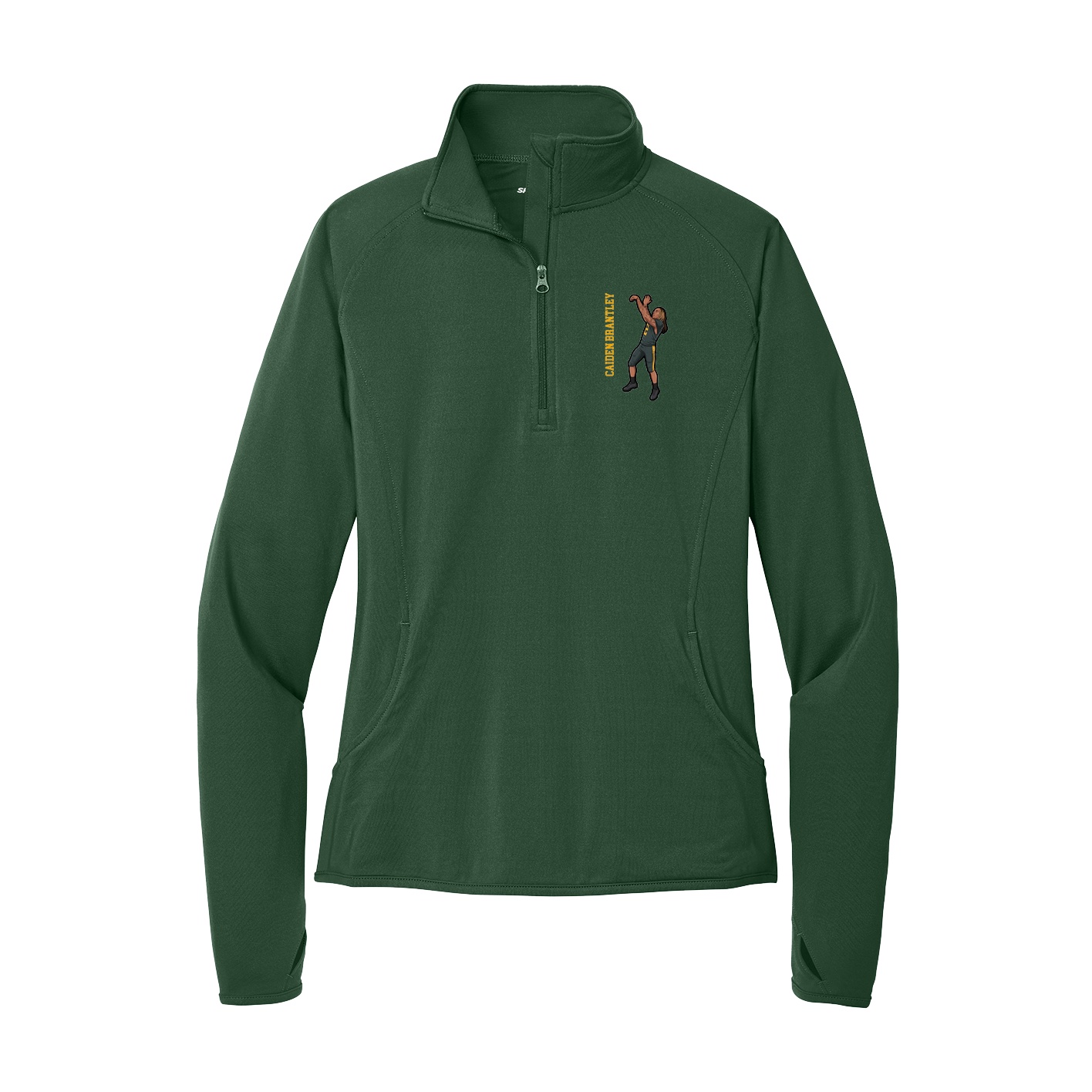 Women's Q-Zip Pullover — Name Vertical in Green
