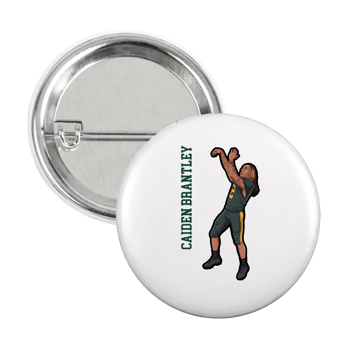 Game Day Button — Name Vertical in White