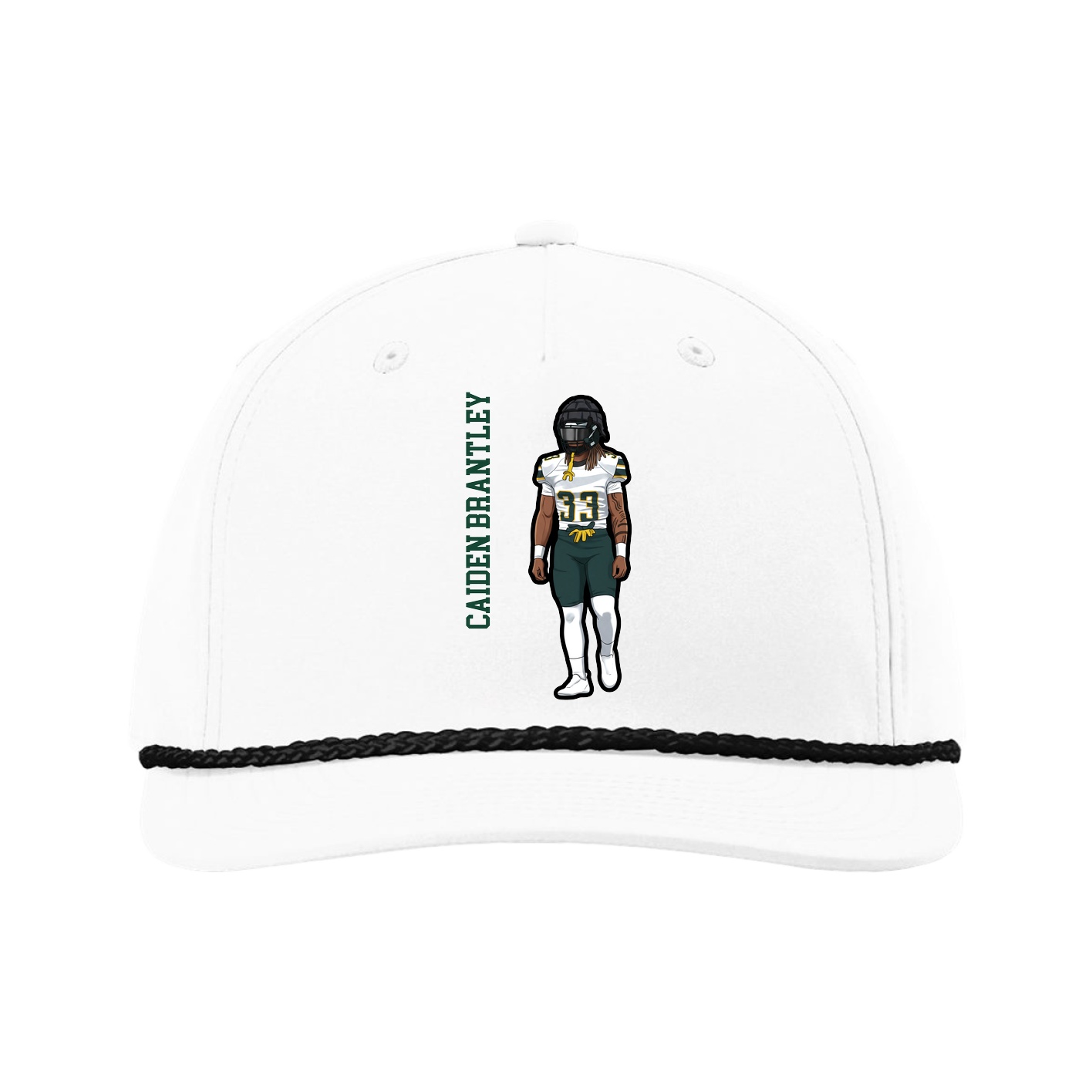 Five-Panel Classic Rope Cap — Name Vertical in White