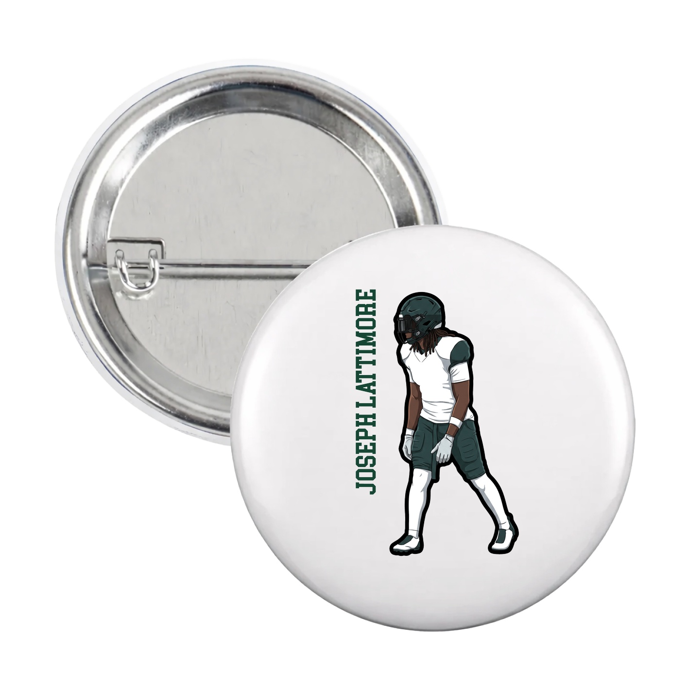 Game Day Button — Name Vertical in White