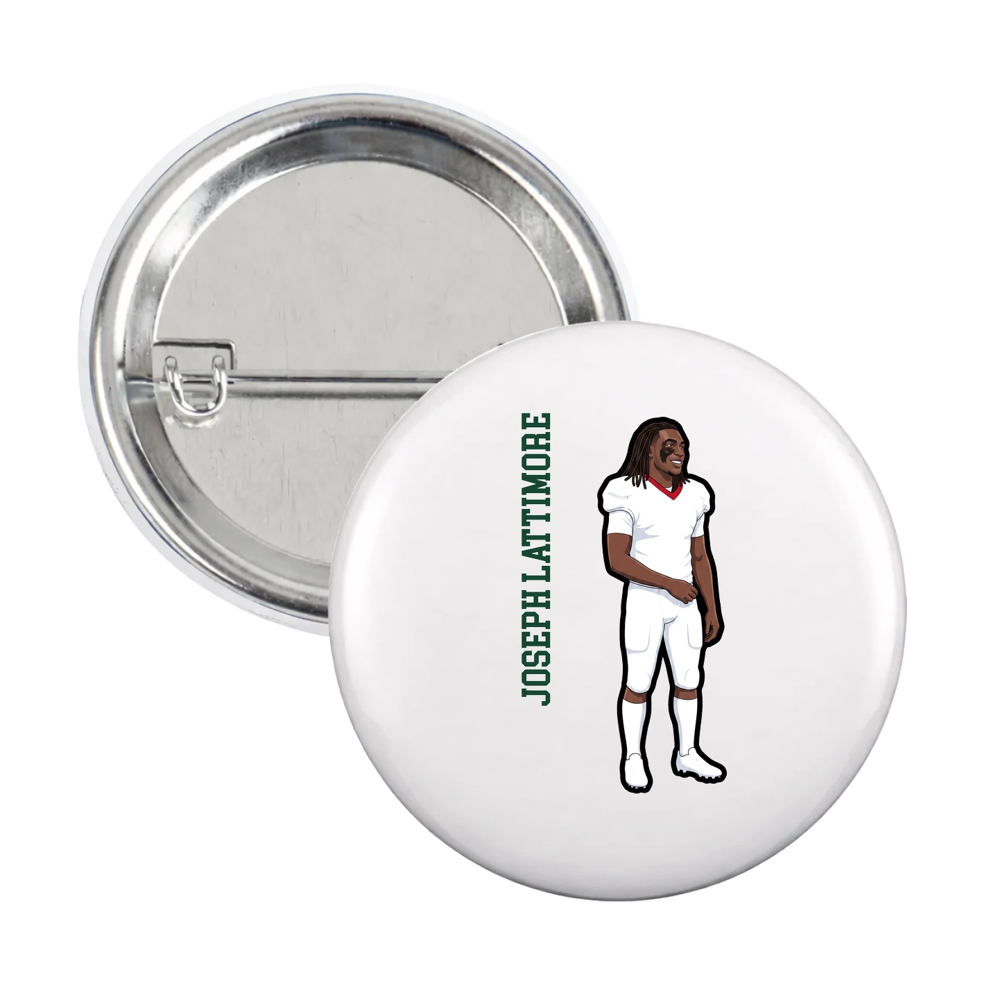 Game Day Button — Name Vertical in White