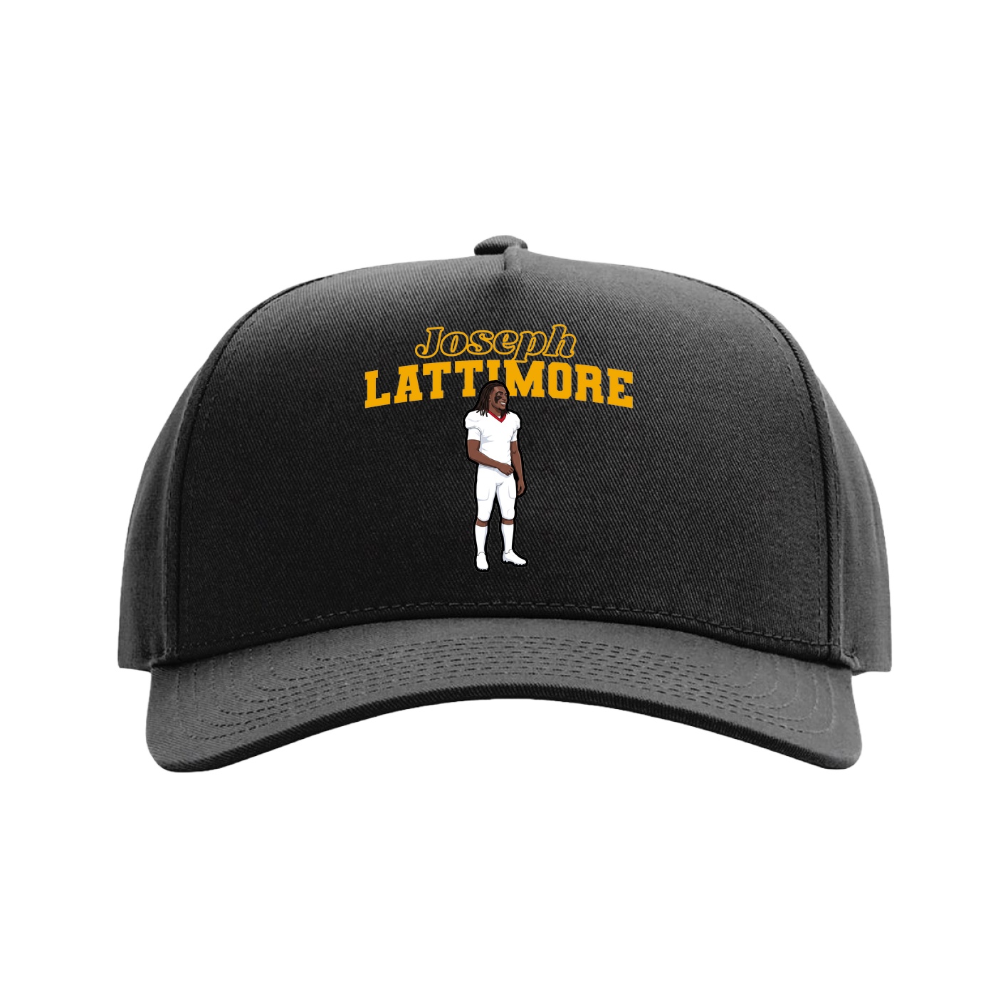 Full Fabric Five-Panel Champ Cap — Name Arch in Black