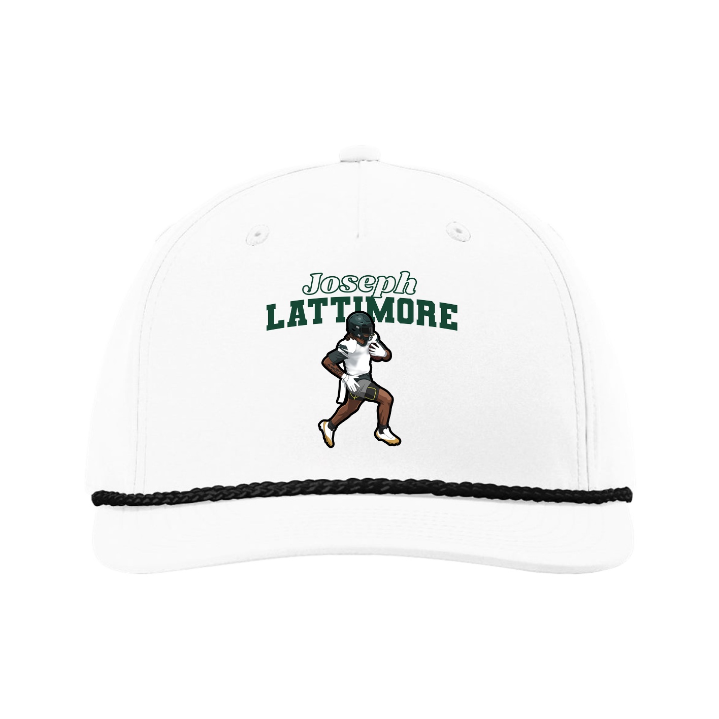 Five-Panel Classic Rope Cap — Name Arch in White