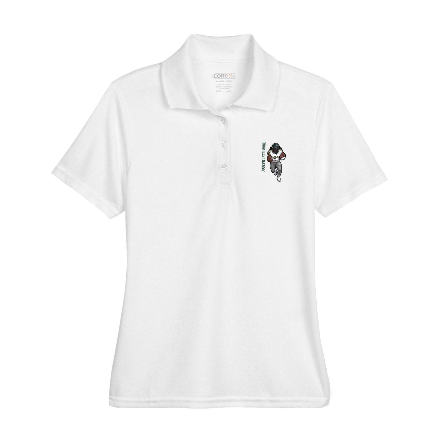 Womens Performance Polo — Name Vertical in White