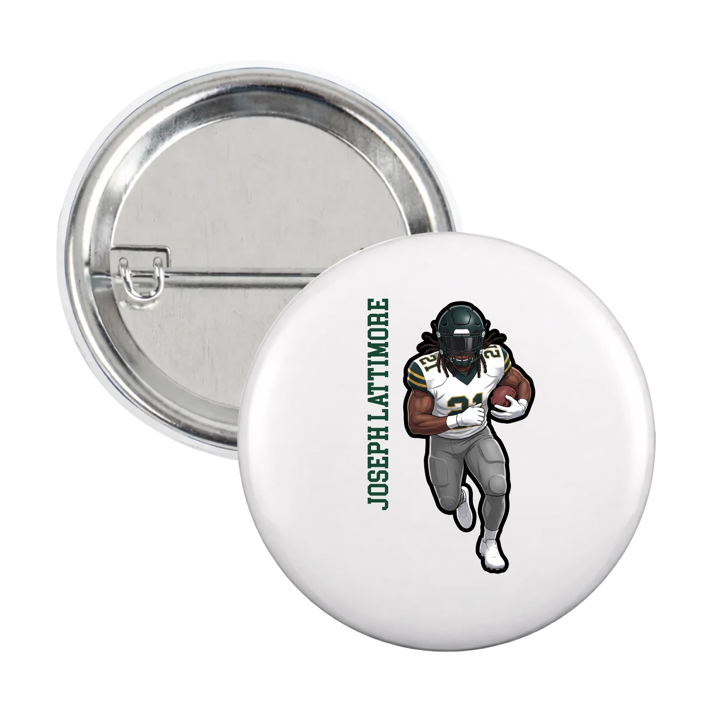 Game Day Button — Name Vertical in White