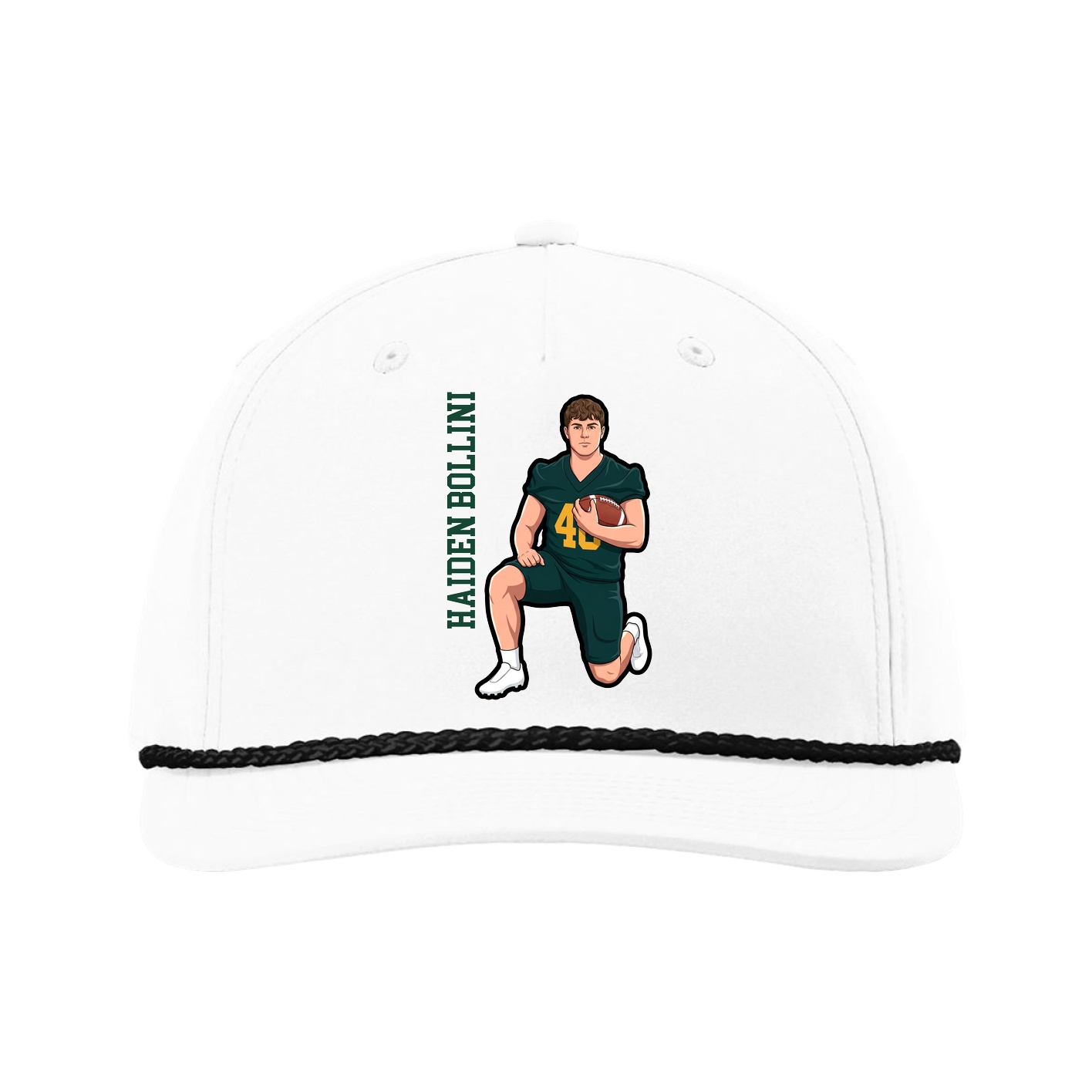 Five-Panel Classic Rope Cap — Name Vertical in White