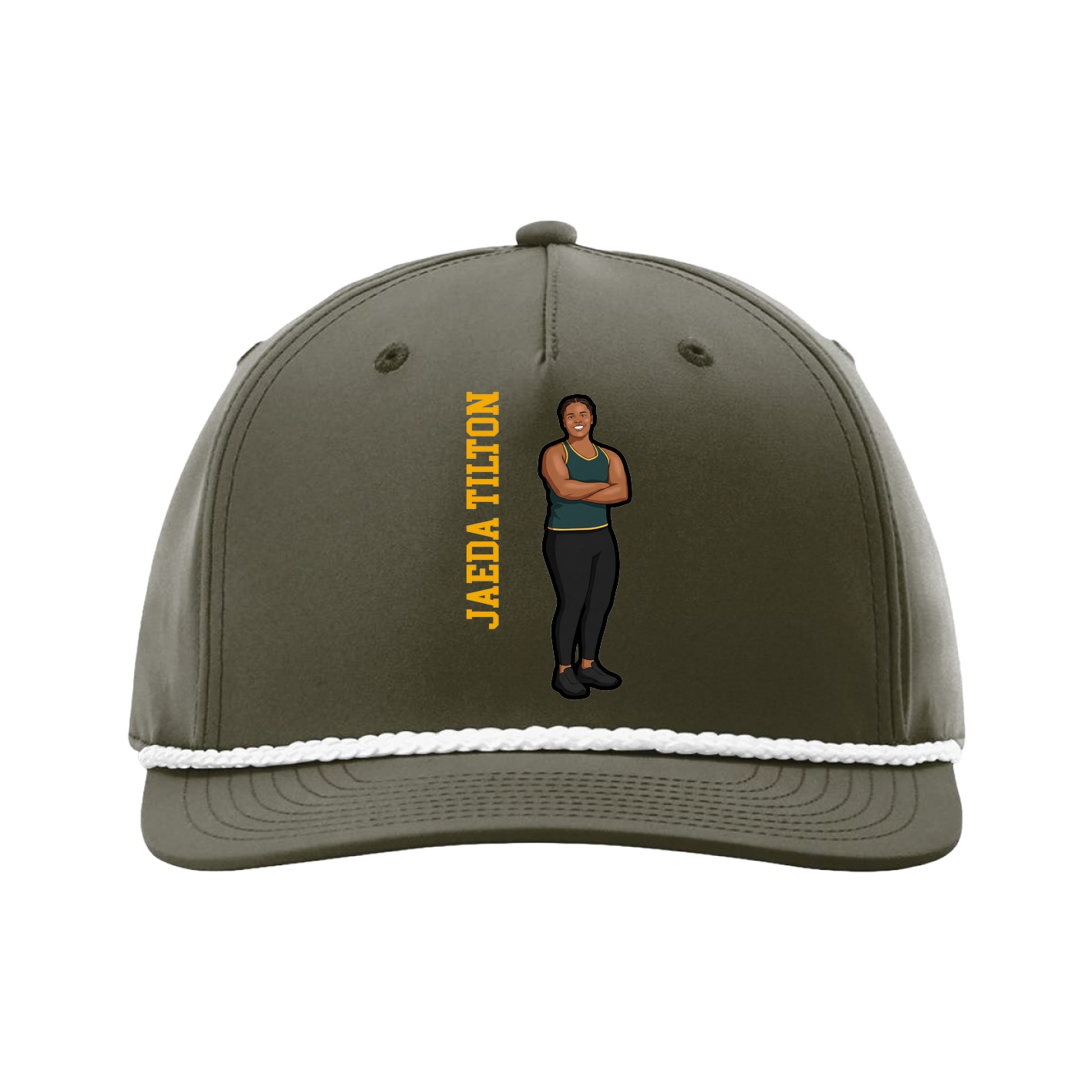 Five-Panel Classic Rope Cap — Name Vertical in Green