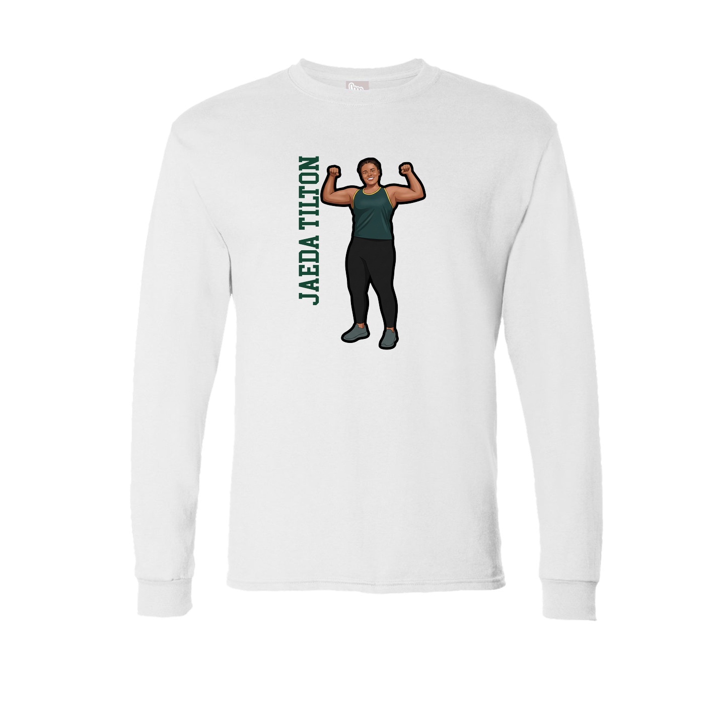 Long Sleeve Tee — Name Vertical in White