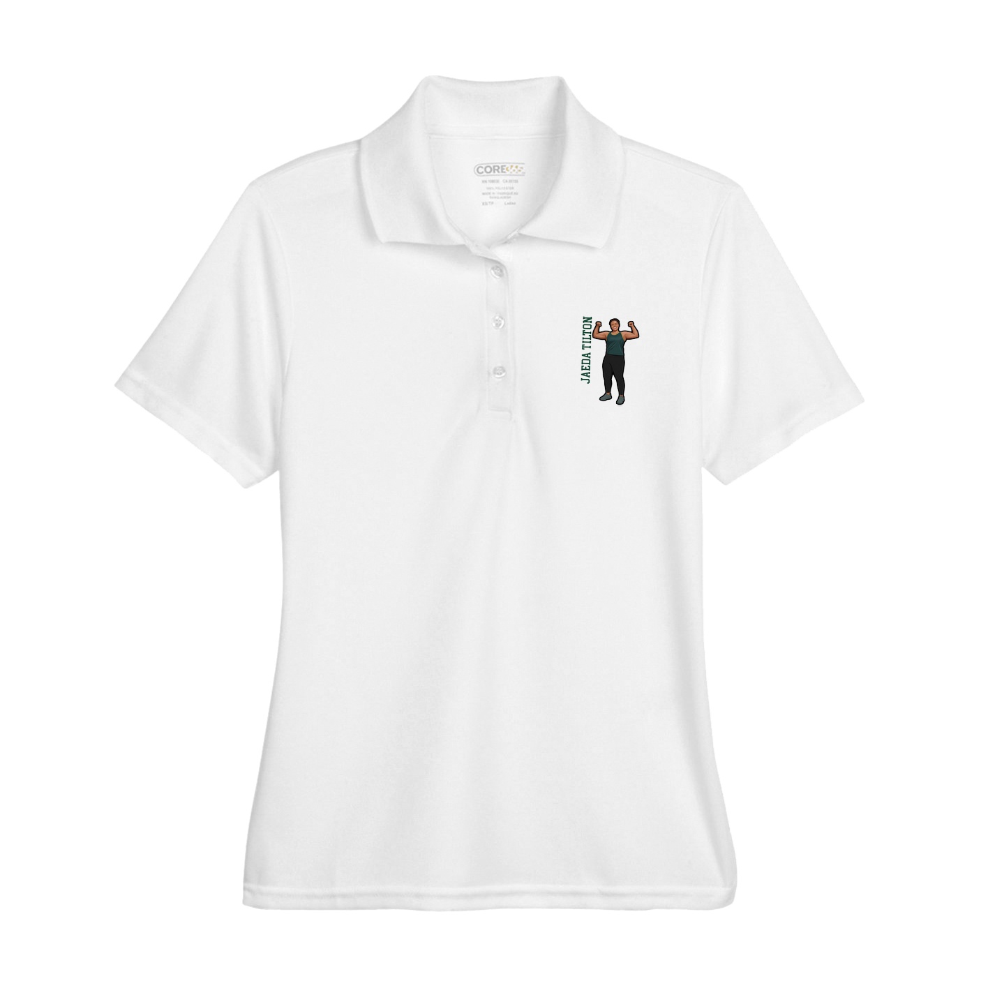 Womens Performance Polo — Name Vertical in White