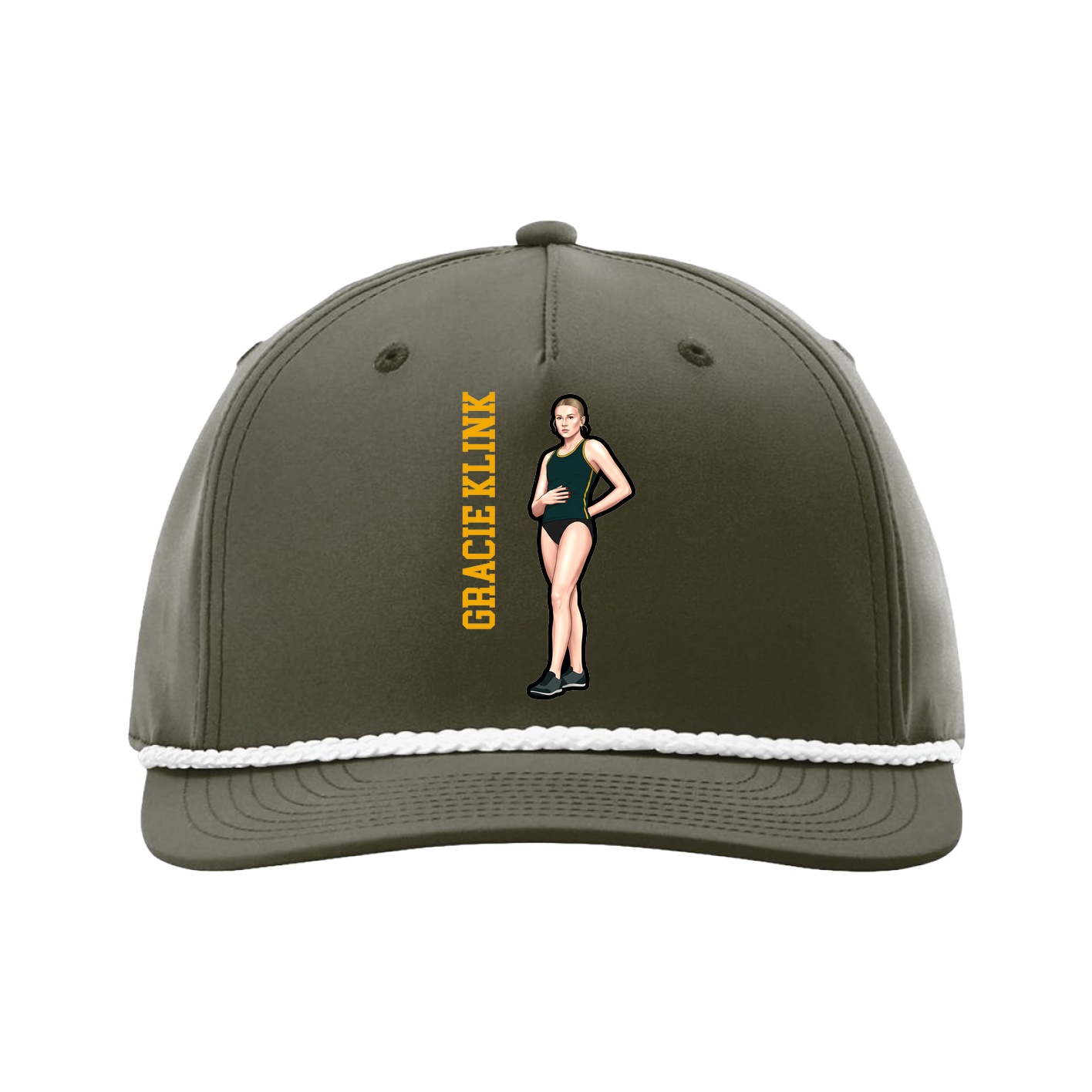 Five-Panel Classic Rope Cap — Name Vertical in Green
