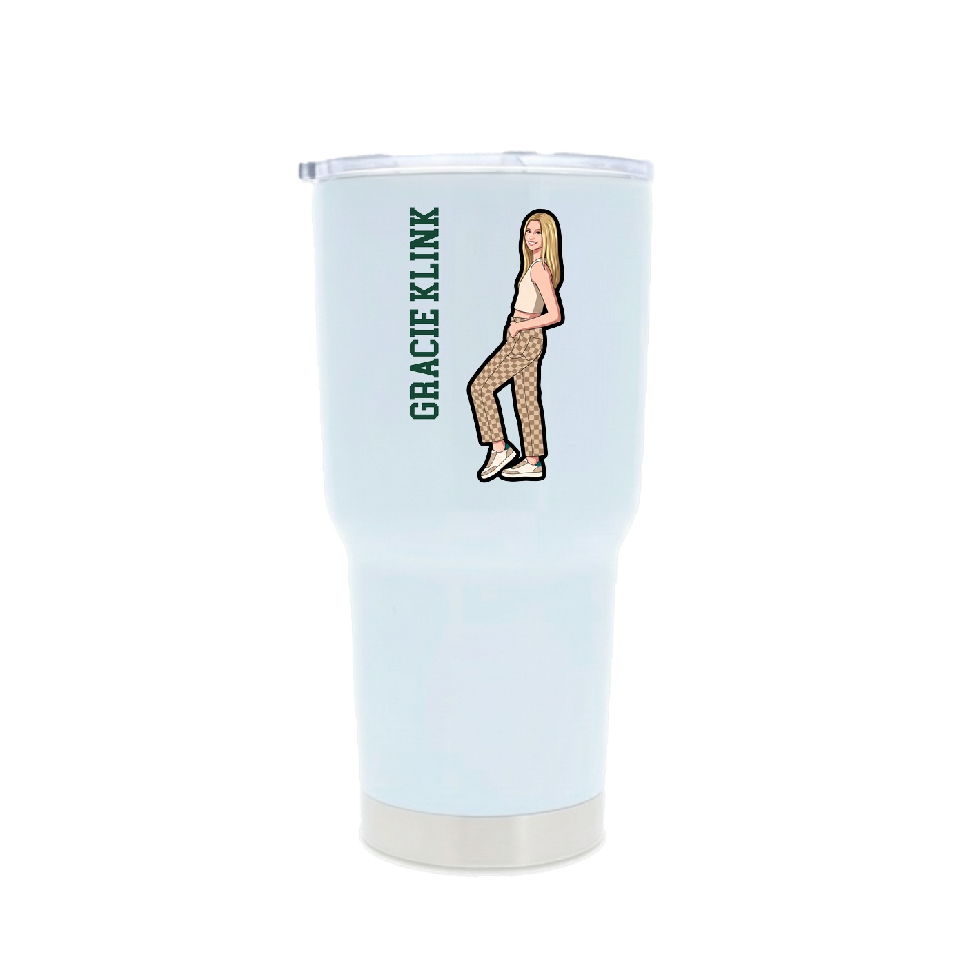 30oz Stainless Steel Tumbler — Name Vertical in White
