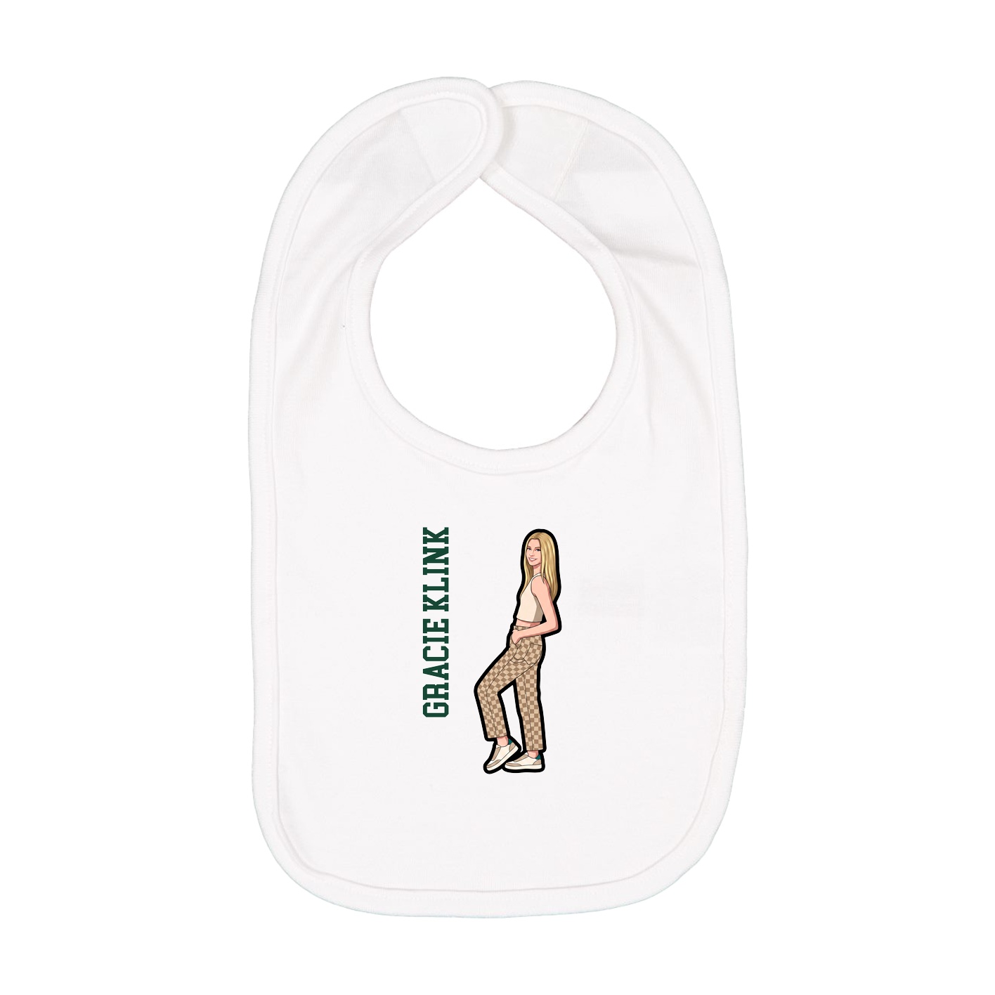 Infant Bib — Name Vertical in White